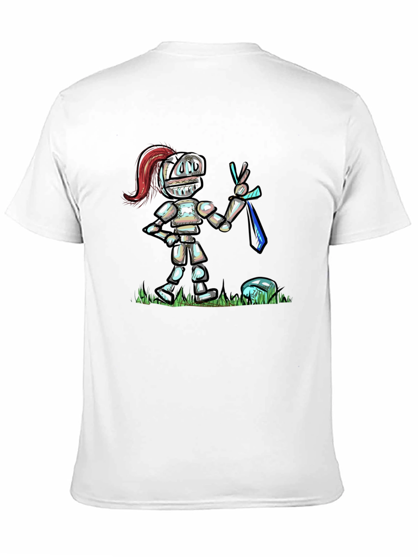 Cartoon Knight T-Shirt - Black Cotton Tee