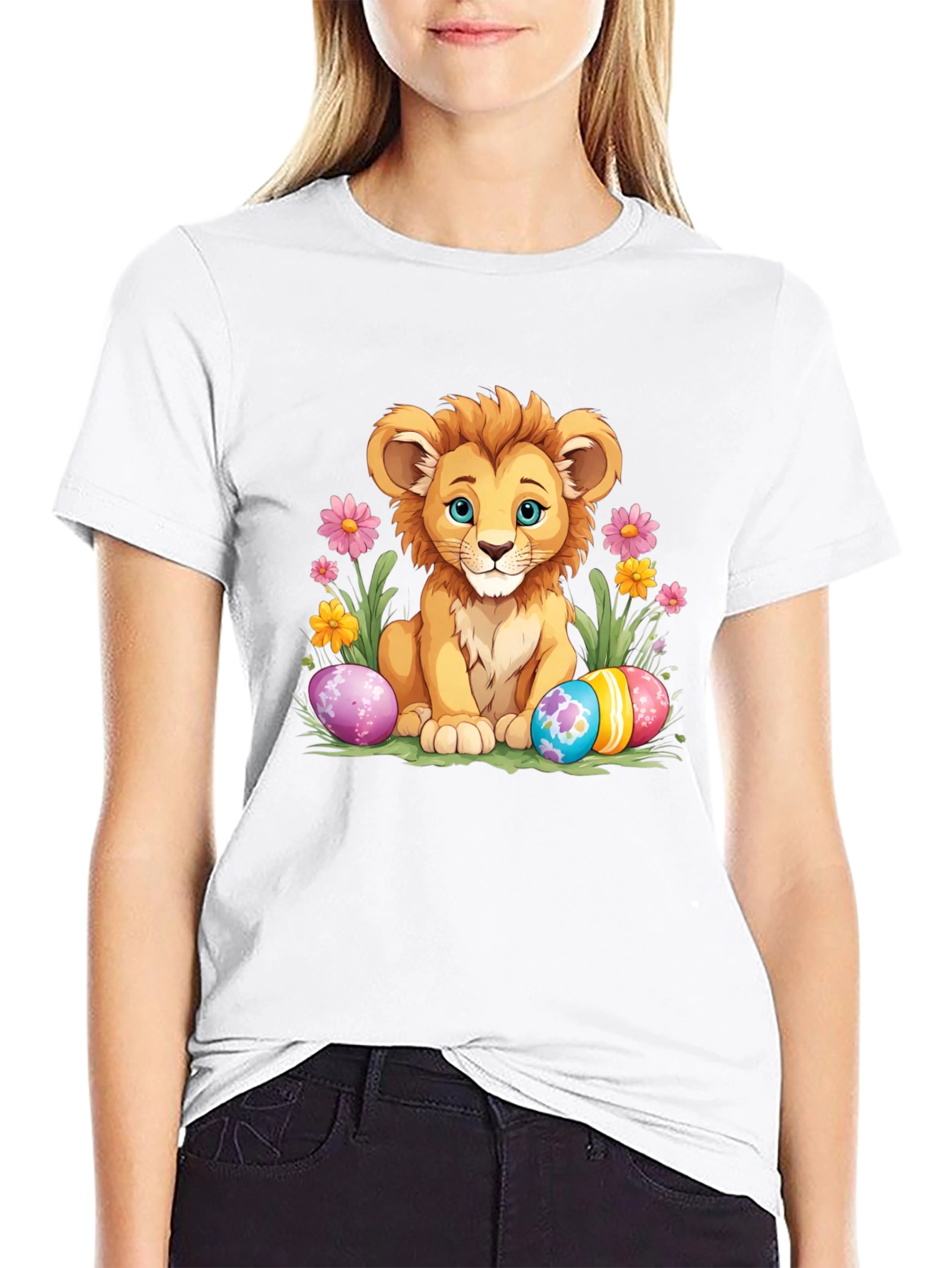 Cute Lion Easter Eggs Graphic T-Shirt
