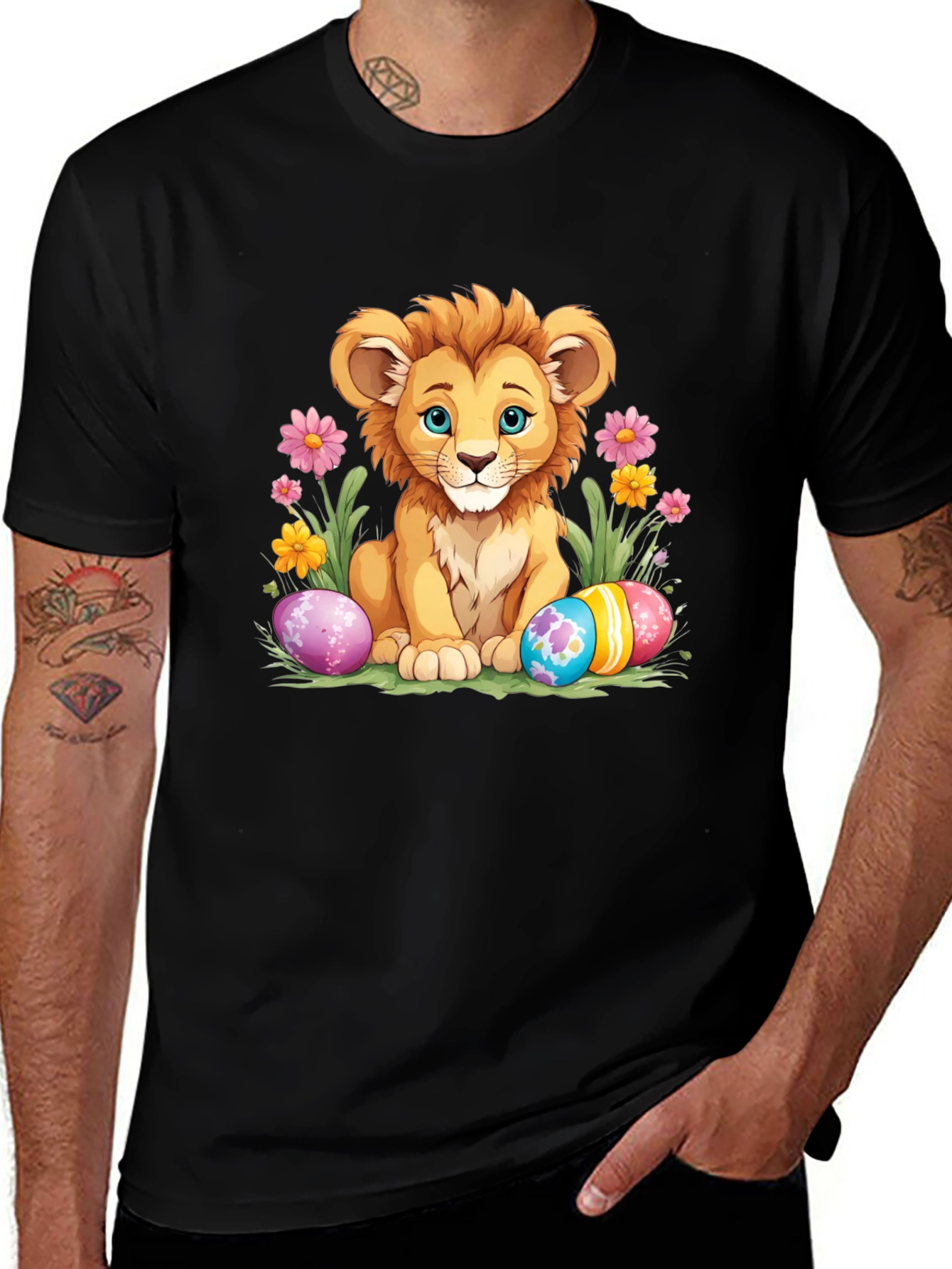 Cute Lion Easter Eggs Graphic T-Shirt