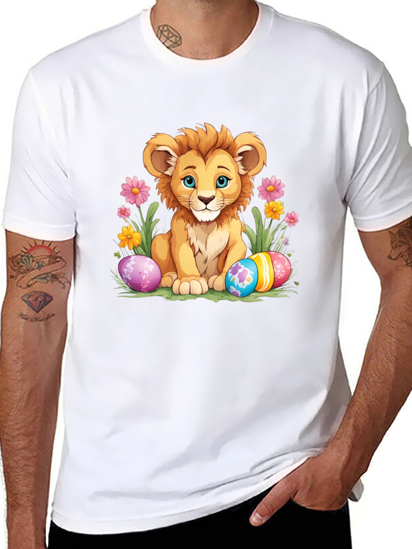 Cute Lion Easter Eggs Graphic T-Shirt