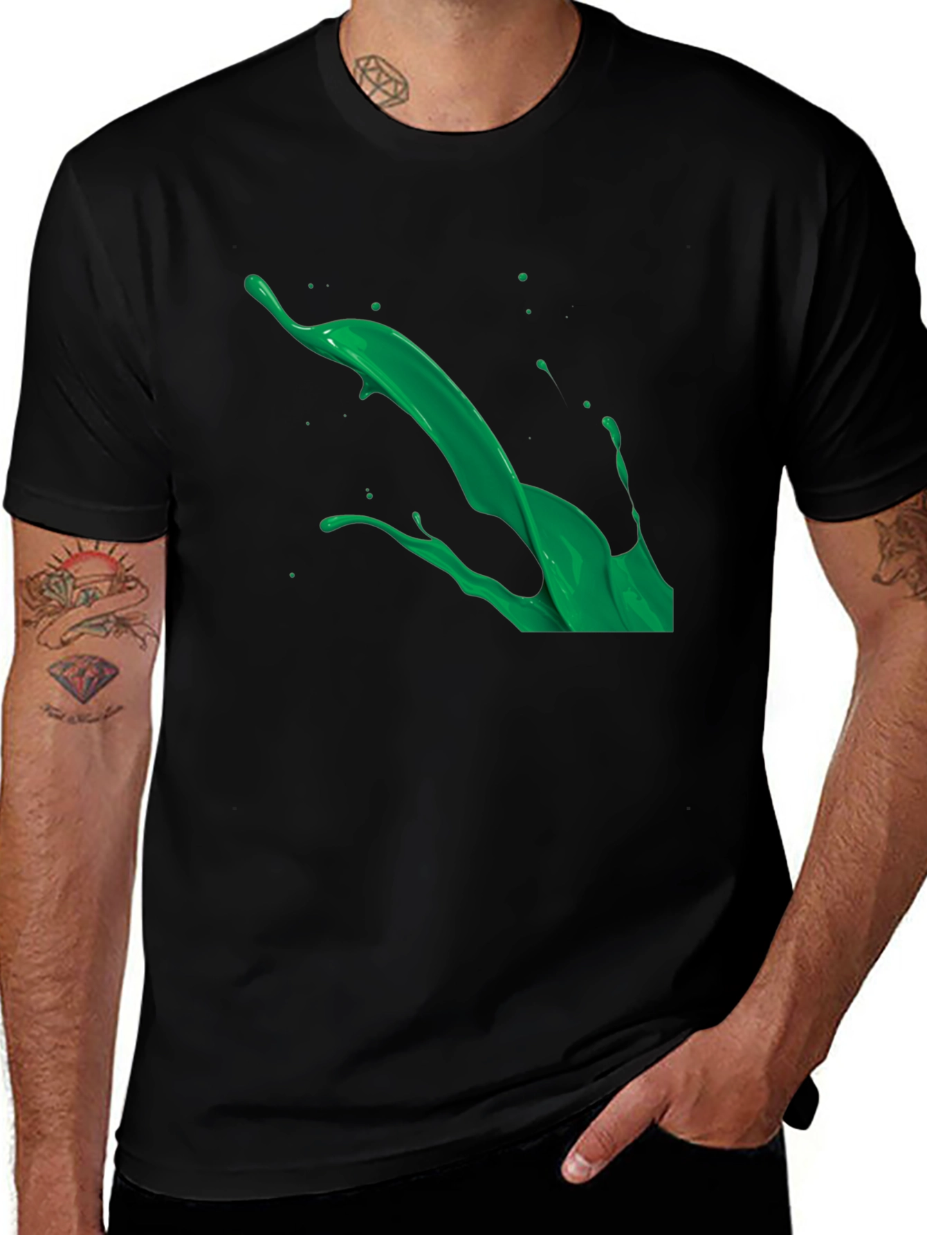 Green Splash Graphic Black T-Shirt