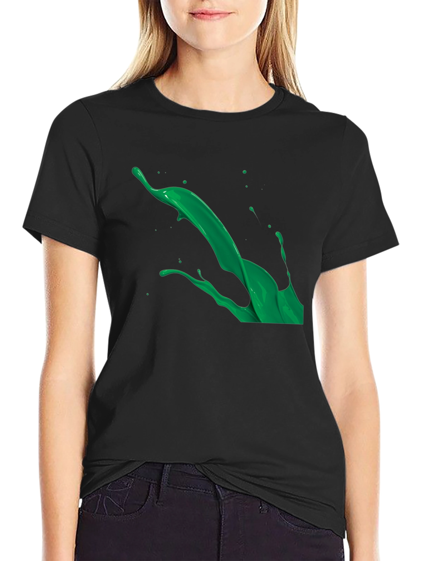 Green Splash Graphic Black T-Shirt