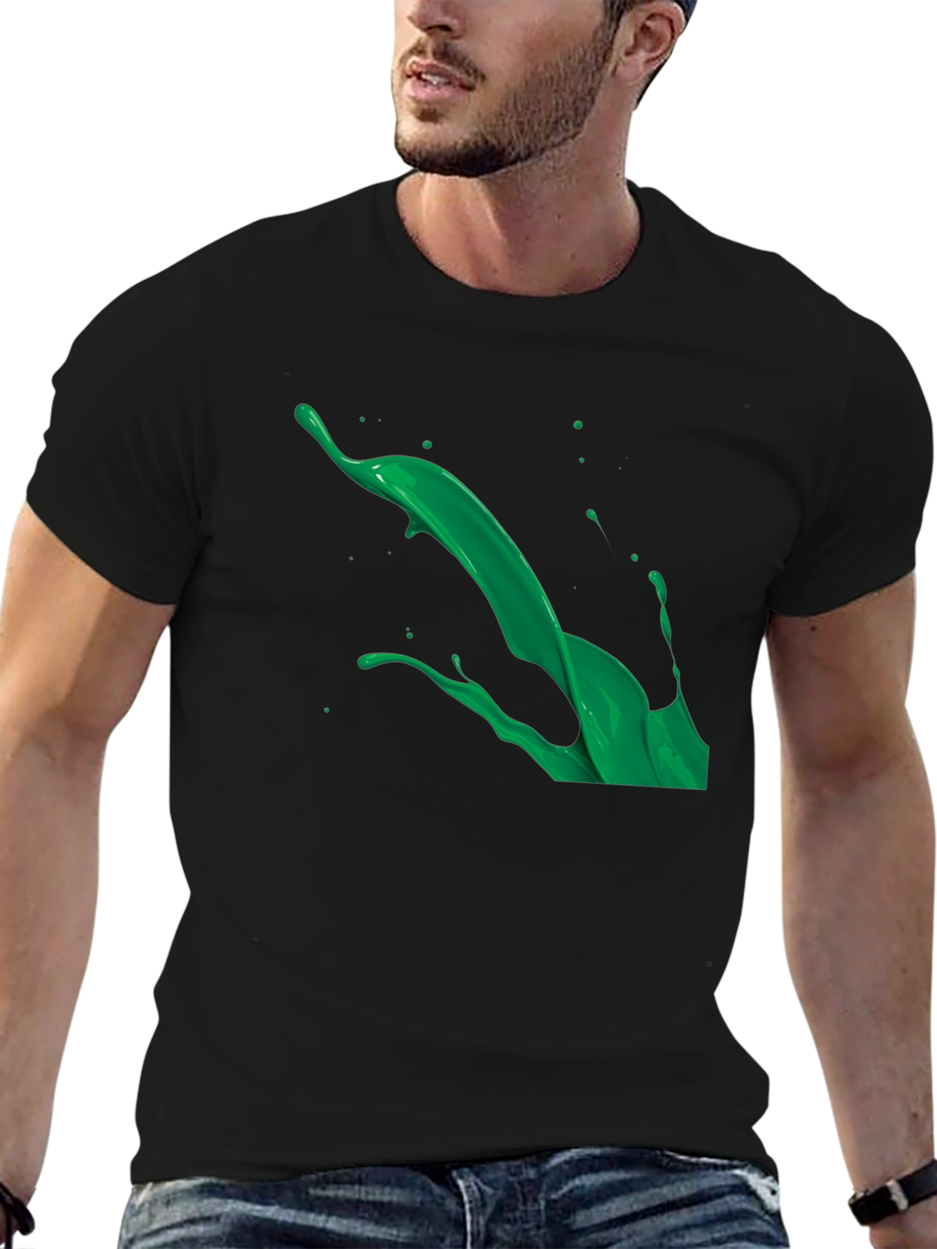 Green Splash Graphic Black T-Shirt