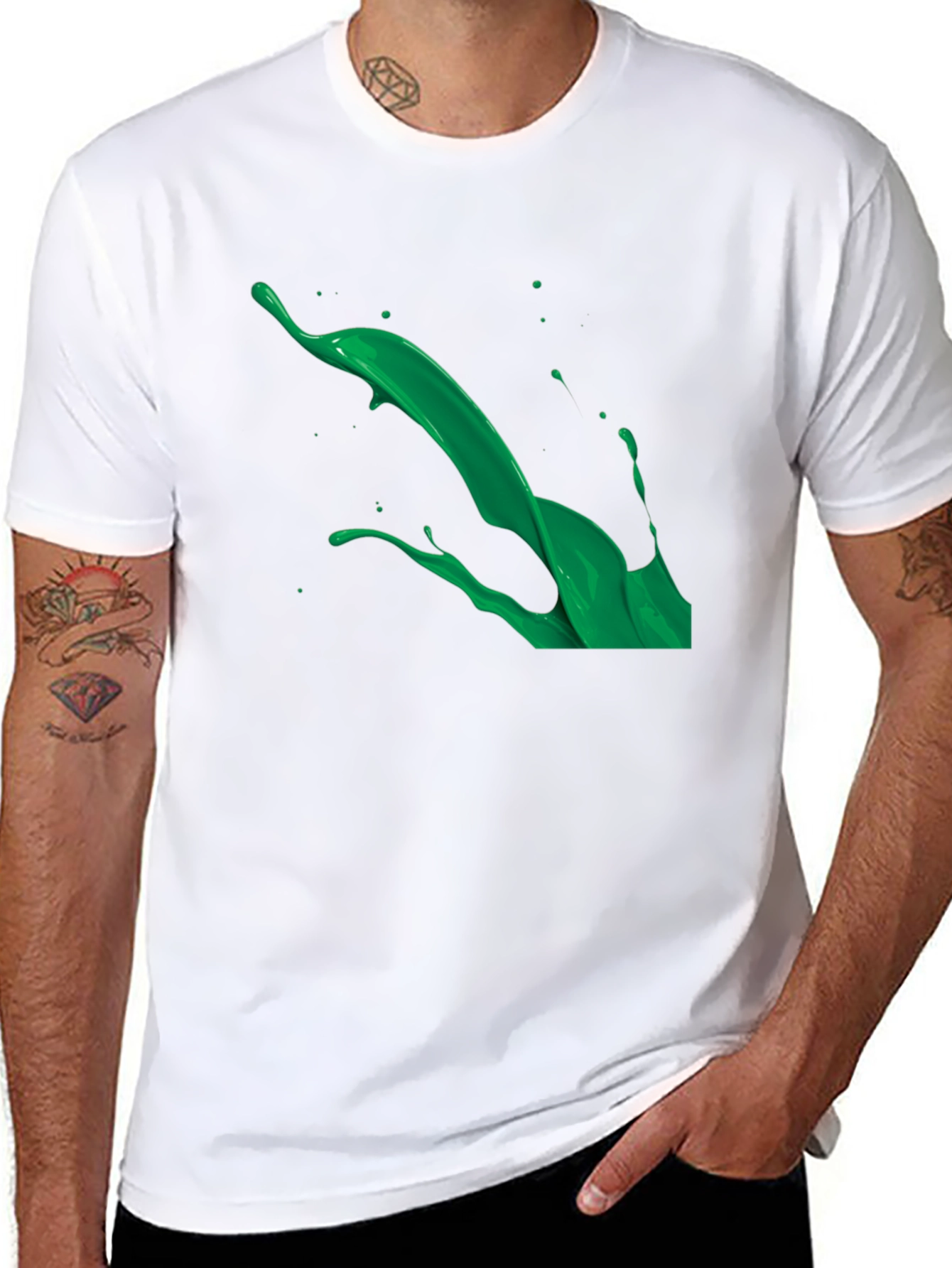 Green Splash Graphic Black T-Shirt