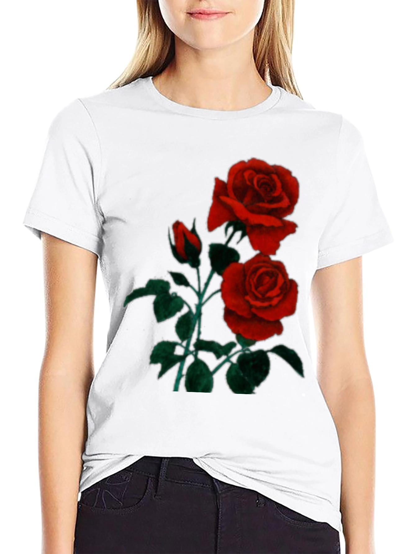 Black T-Shirt with Red Roses