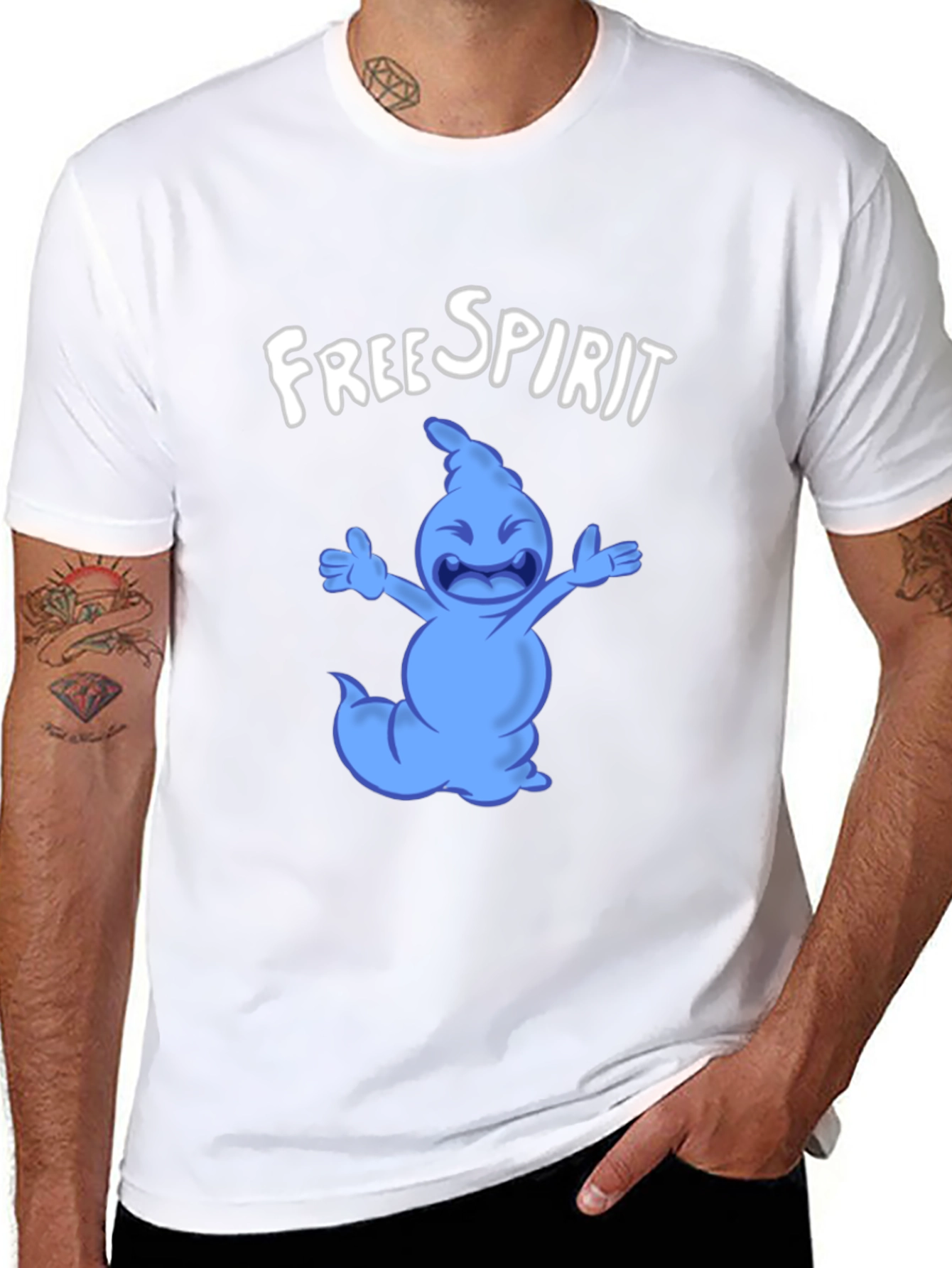 Free Spirit Cartoon Character Black T-Shirt