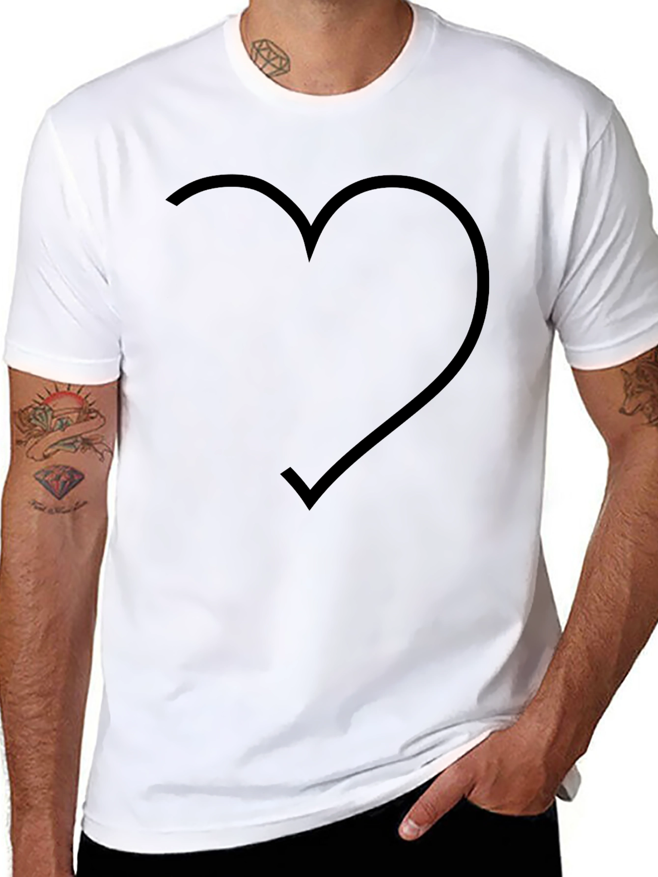 Minimalist Heart Outline Graphic Black T-Shirt