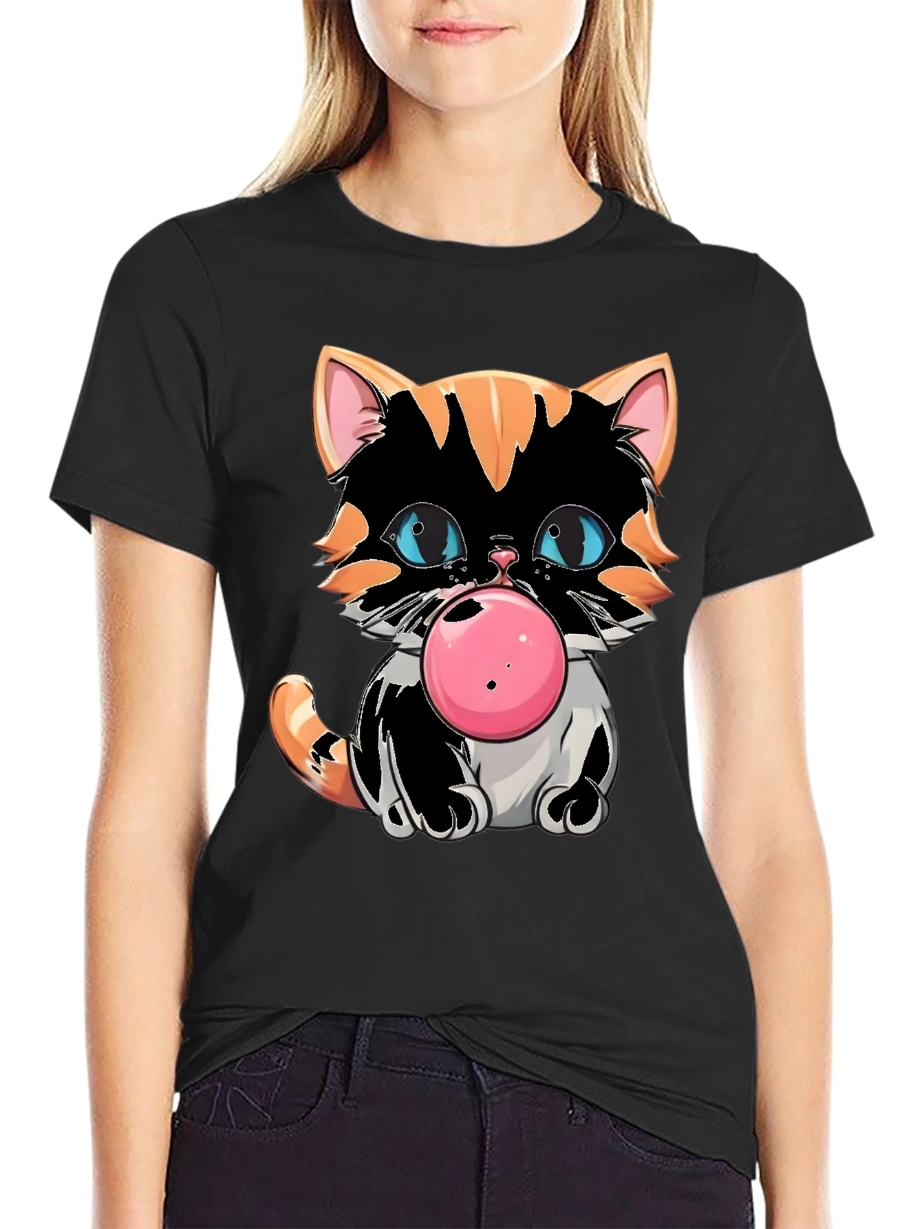 Bubble Gum Cat Graphic Tee - Cool Kitten Design