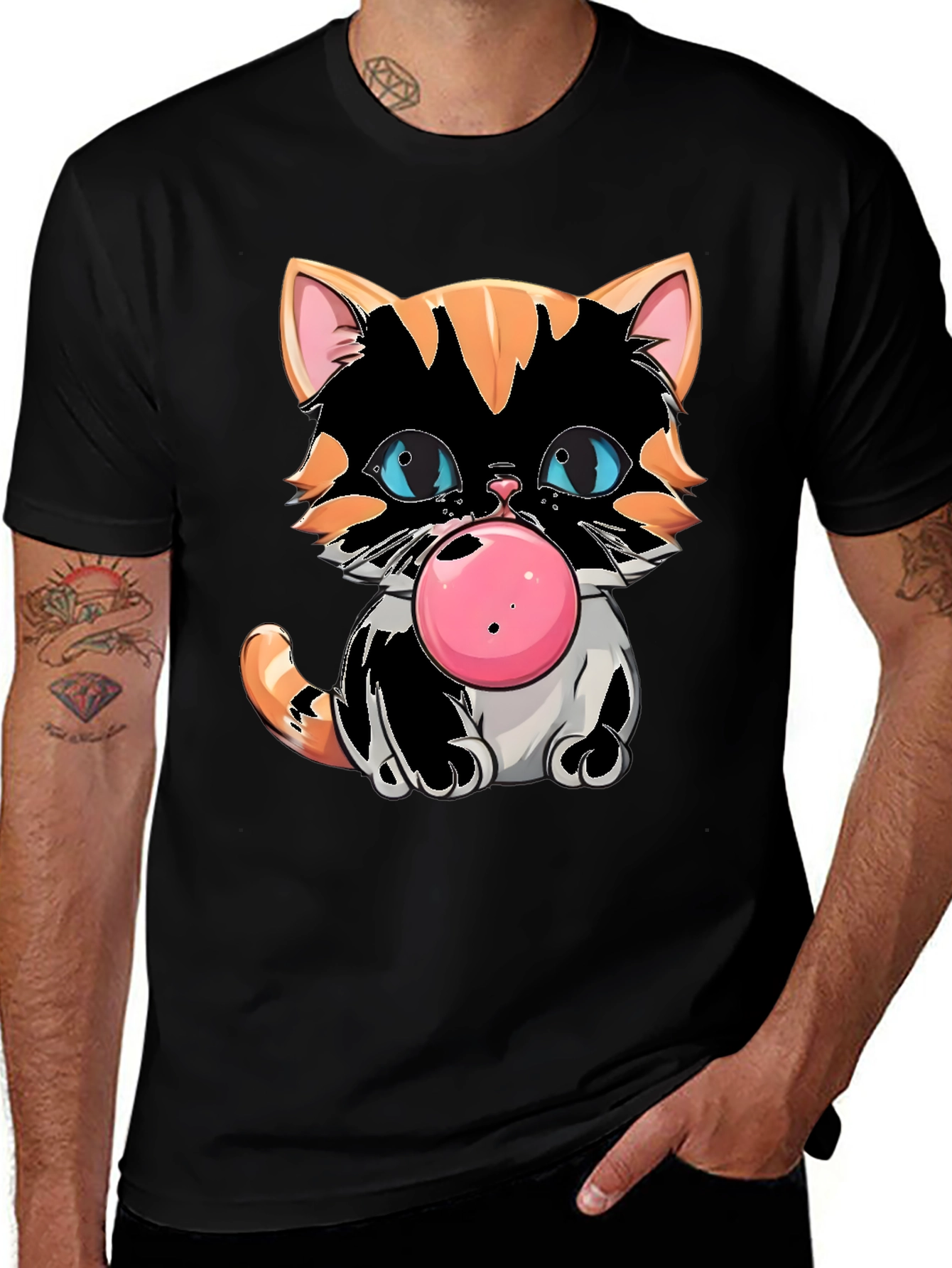 Bubble Gum Cat Graphic Tee - Cool Kitten Design