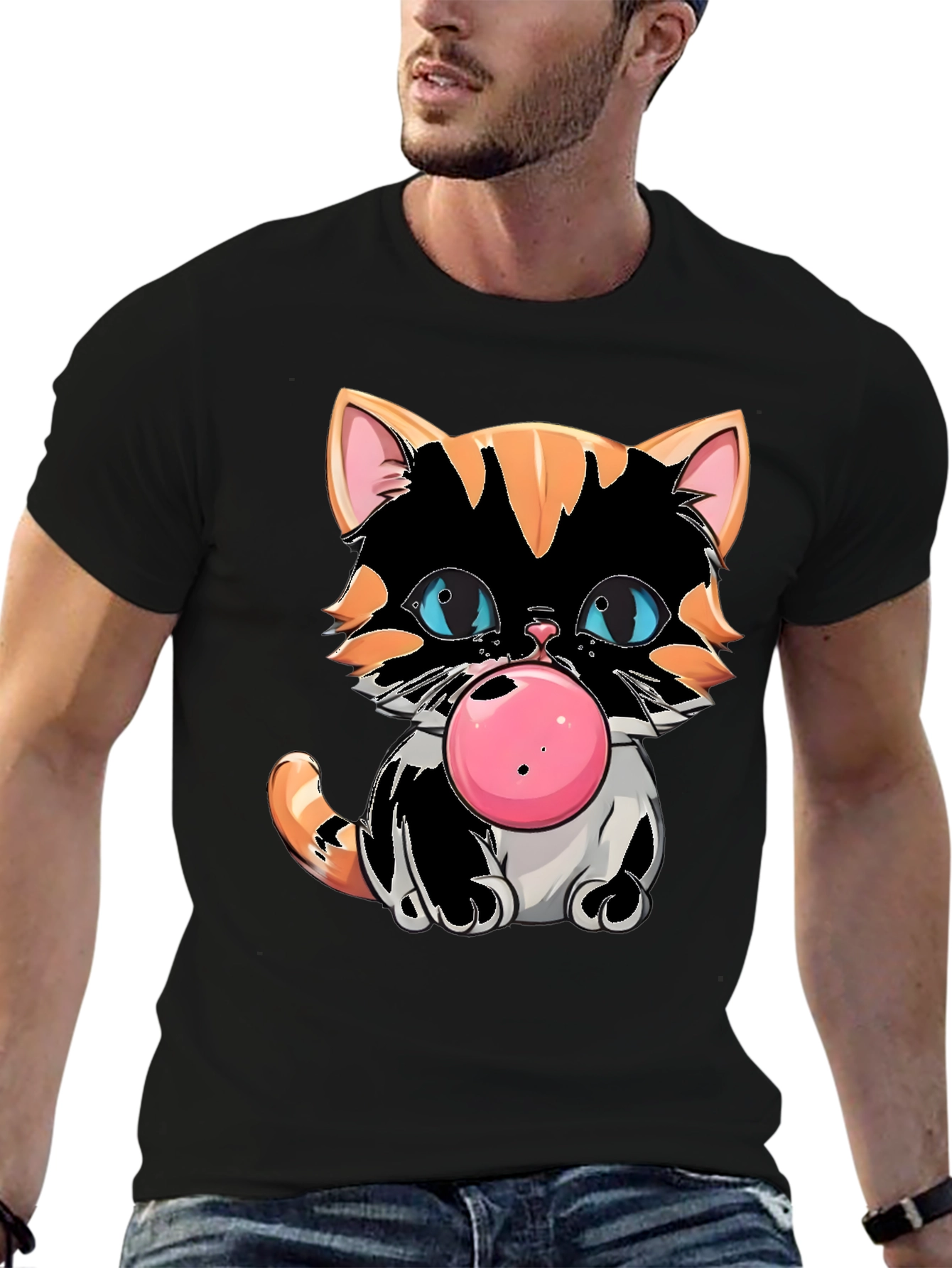 Bubble Gum Cat Graphic Tee - Cool Kitten Design
