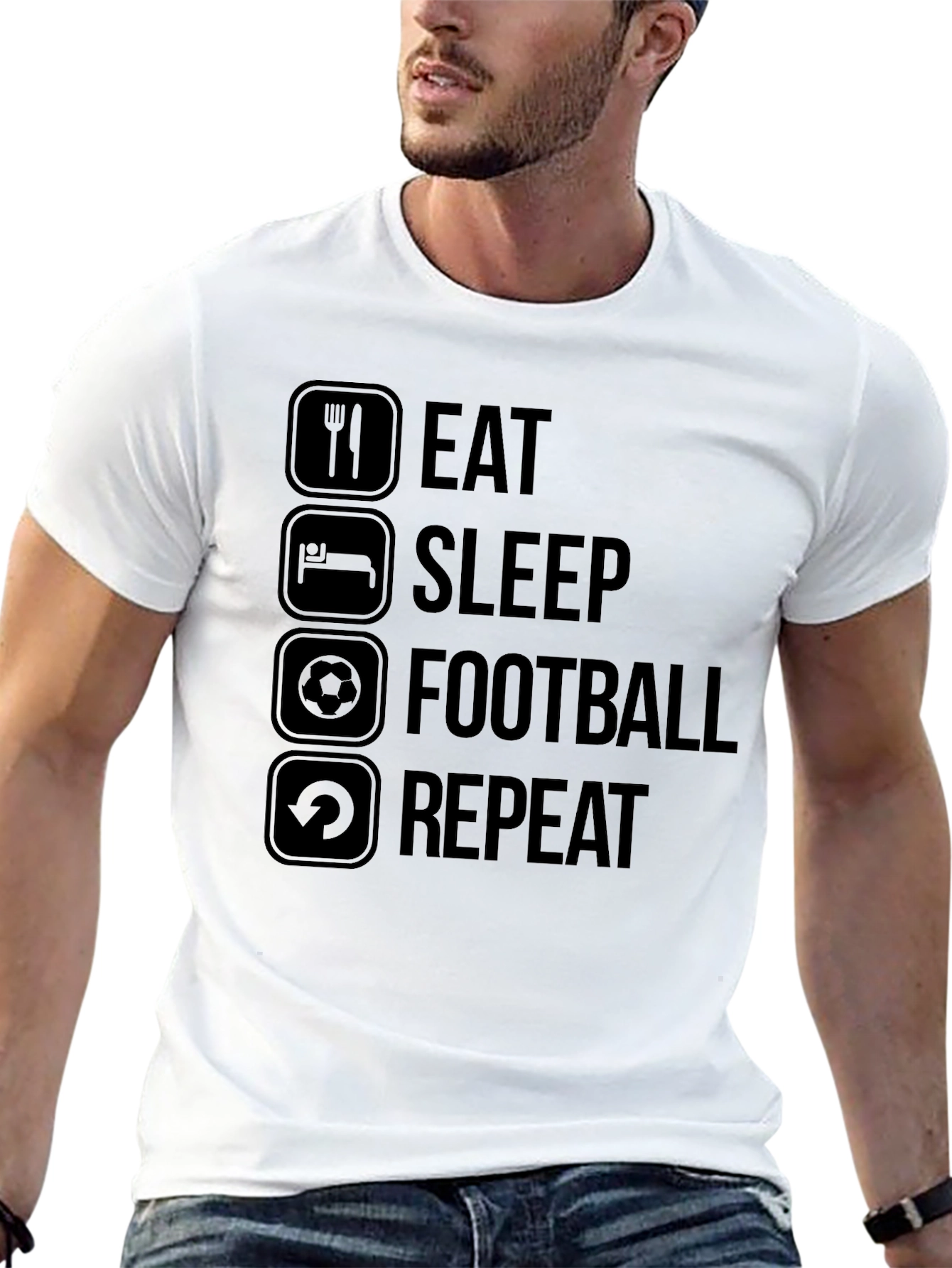 Eat Sleep Football Repeat Black Graphic Tee
