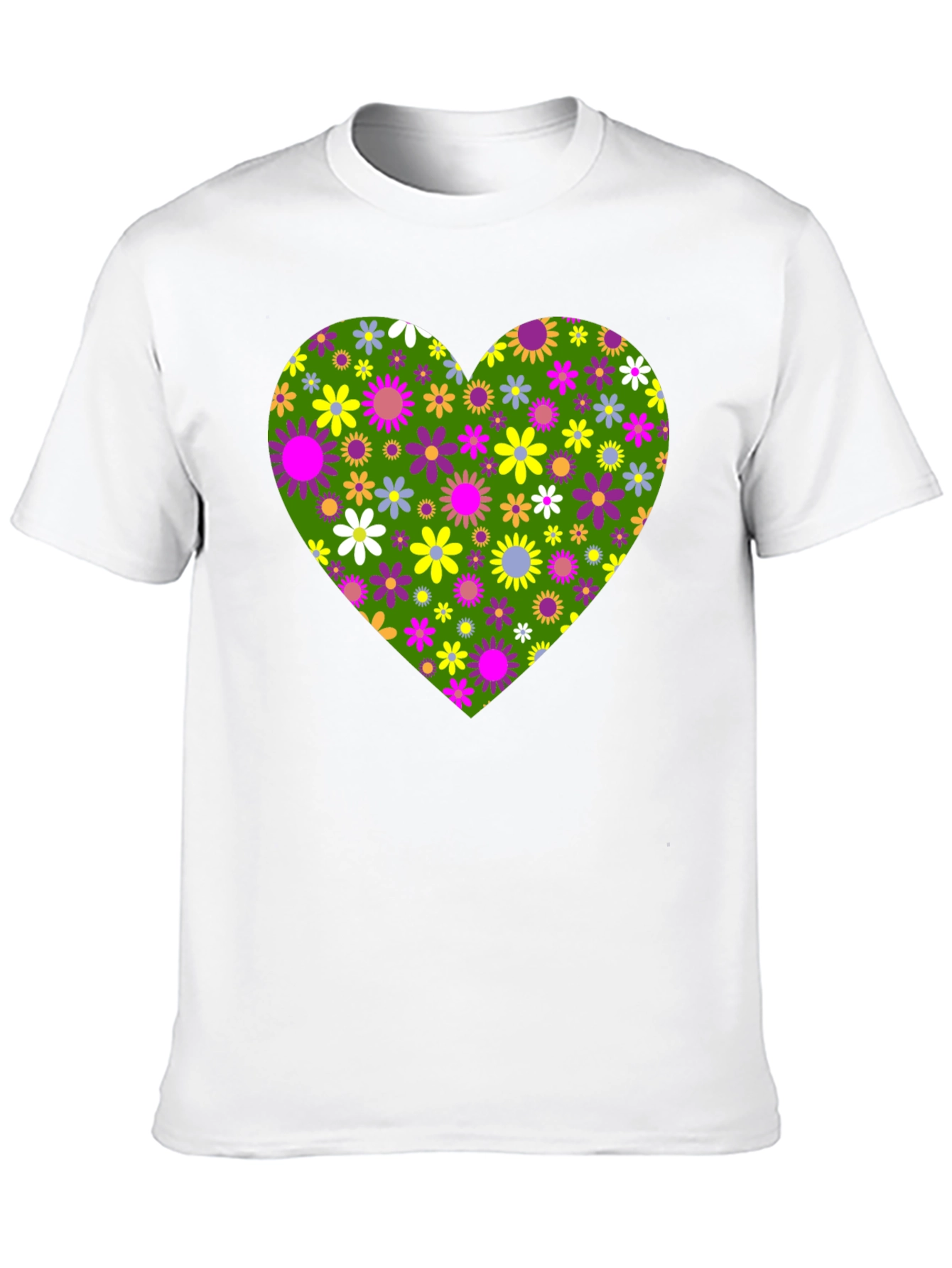 Floral Heart Graphic Tee - Black Cotton T-Shirt