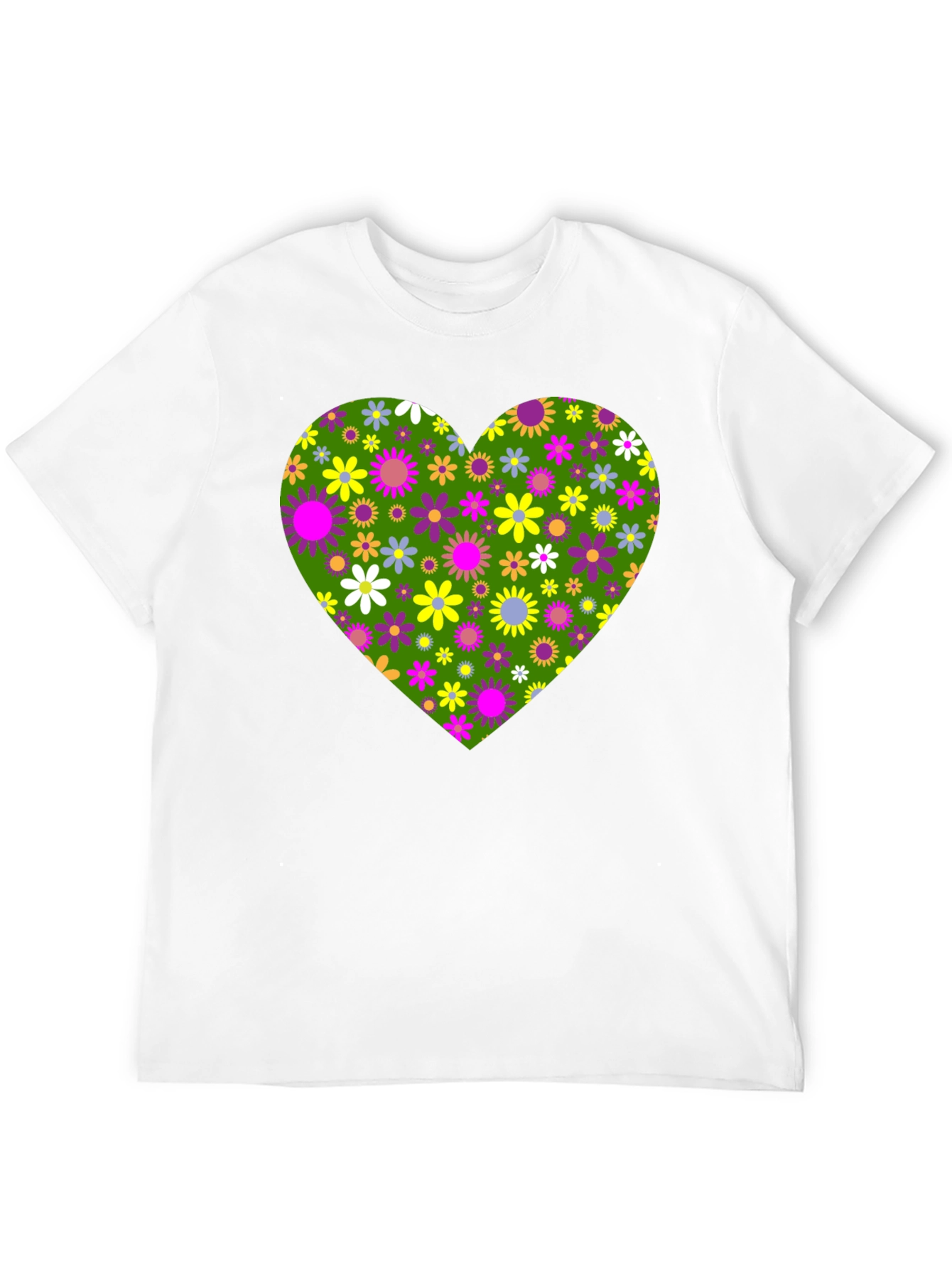 Floral Heart Graphic Tee - Black Cotton T-Shirt