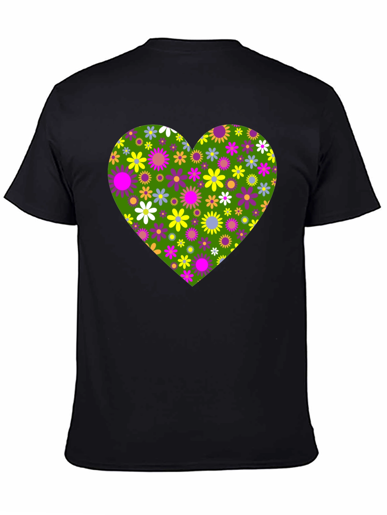 Floral Heart Graphic Tee - Black Cotton T-Shirt