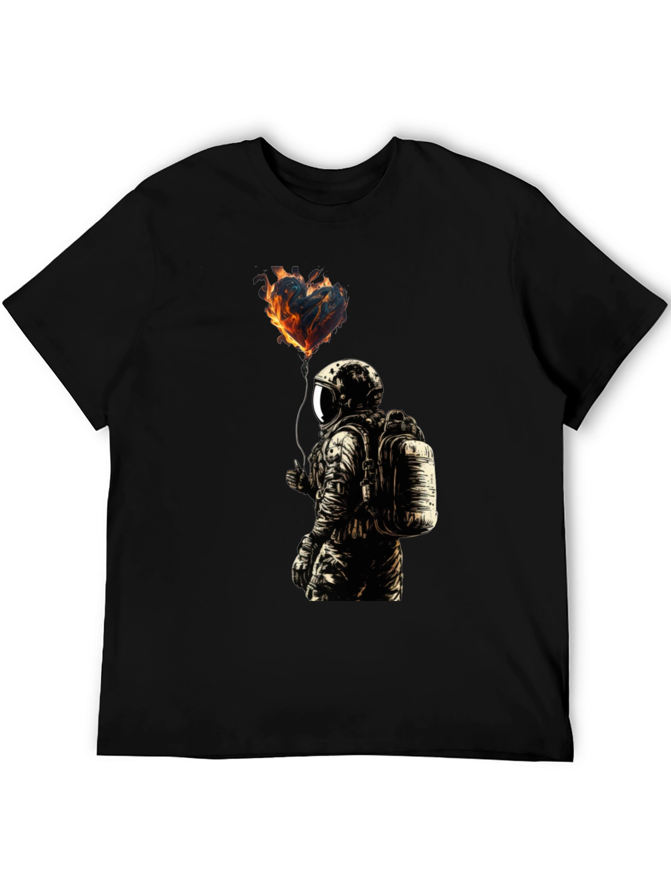 Flaming Heart Astronaut Graphic Tee - Black