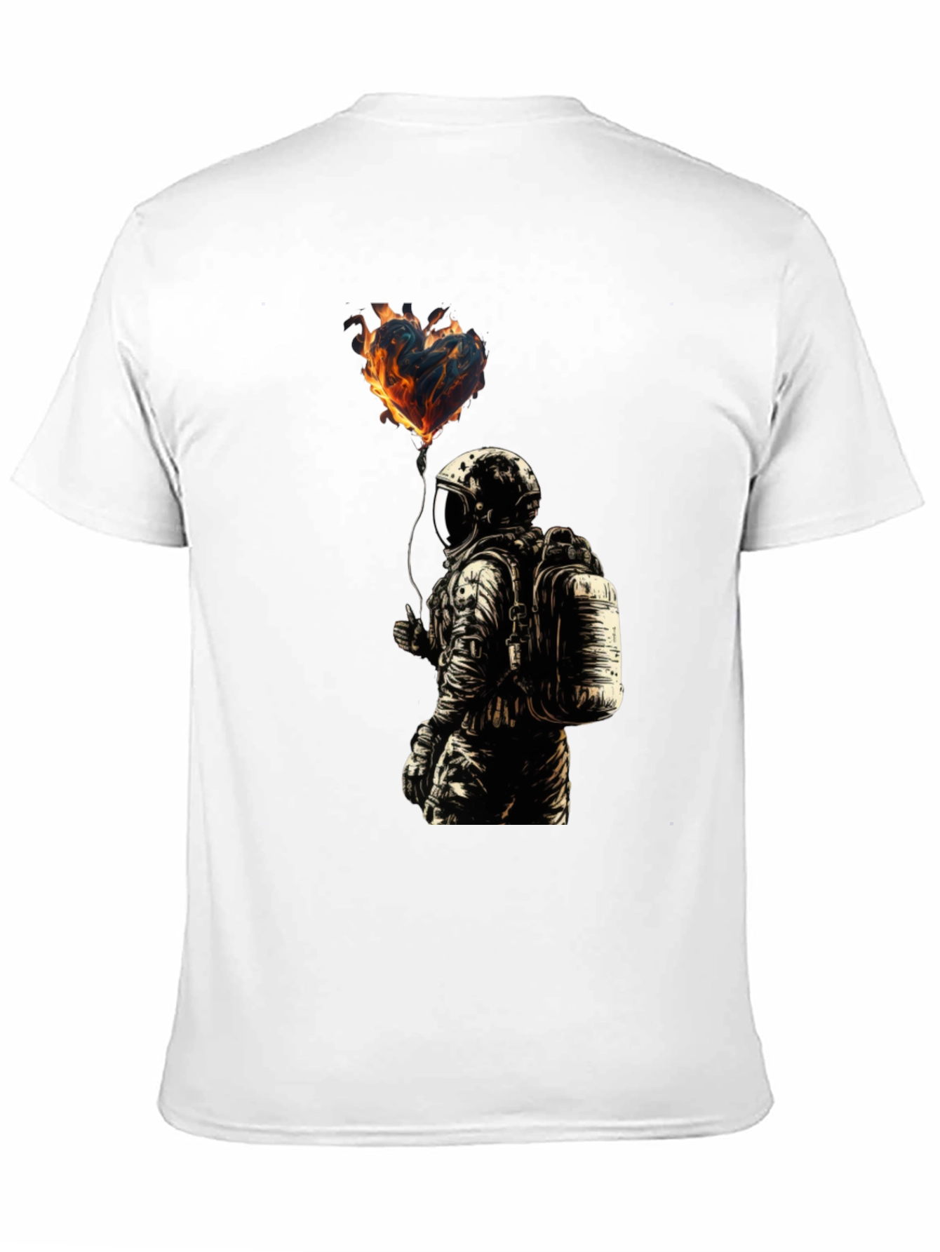 Flaming Heart Astronaut Graphic Tee - Black
