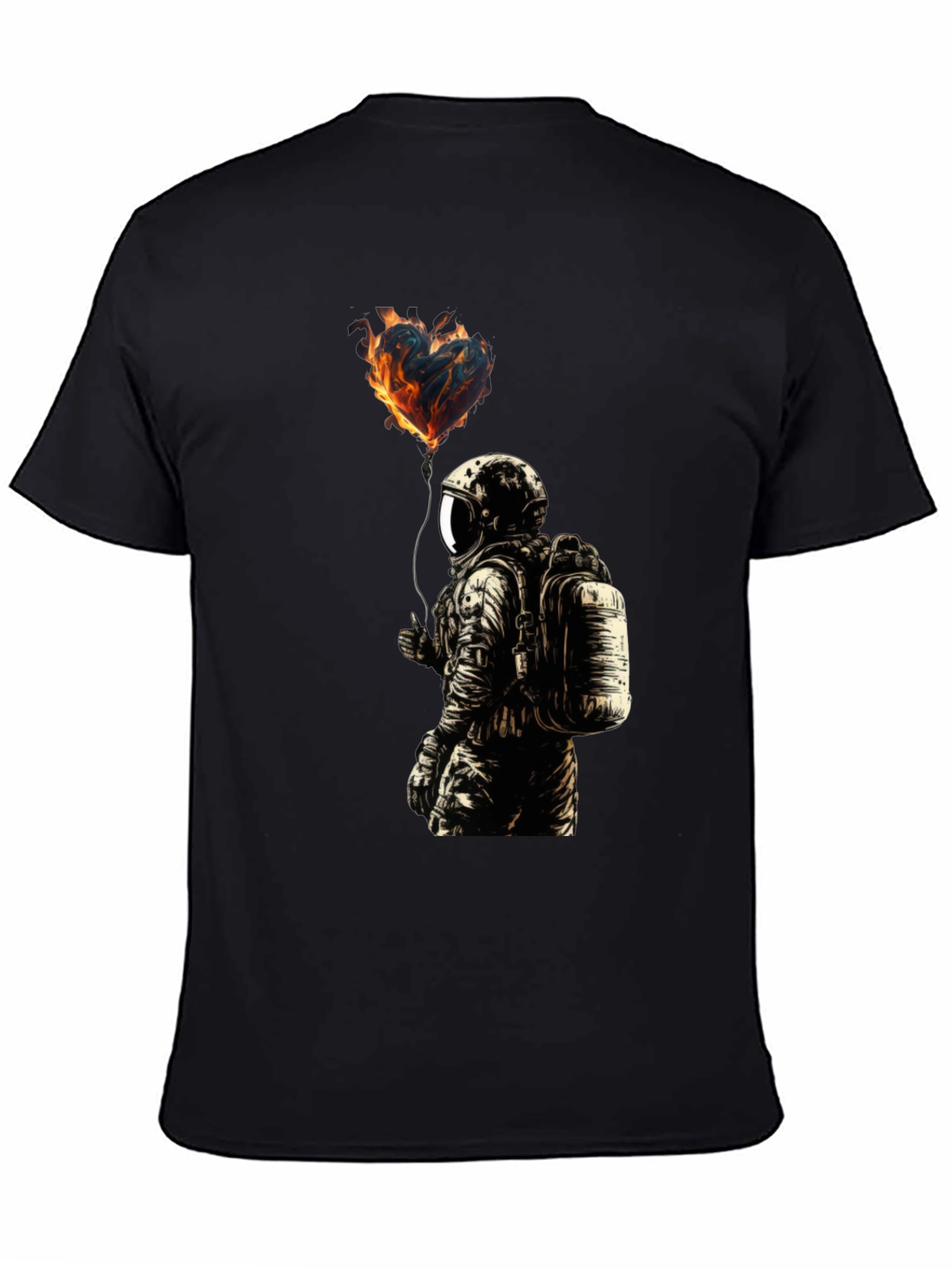 Flaming Heart Astronaut Graphic Tee - Black