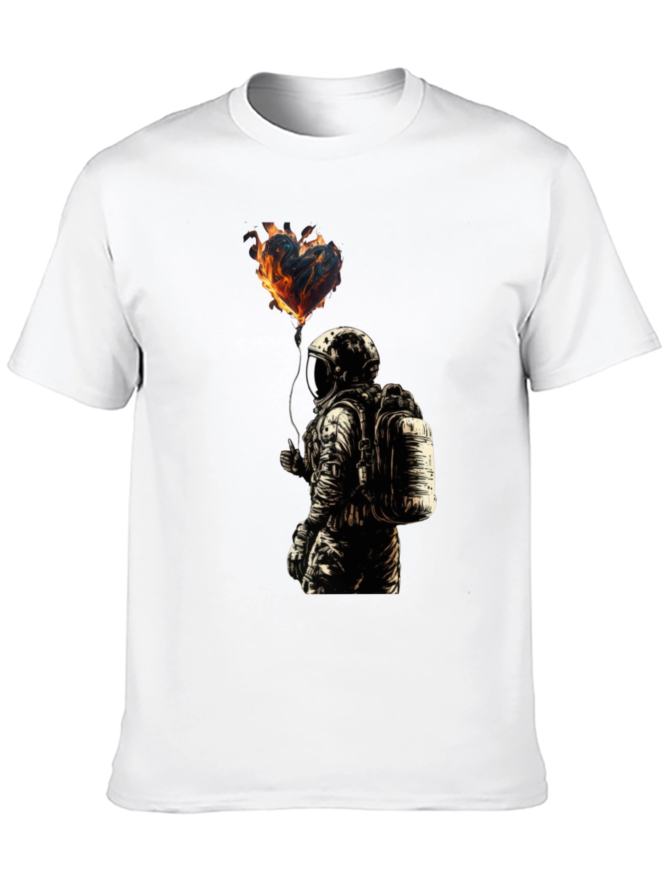 Flaming Heart Astronaut Graphic Tee - Black
