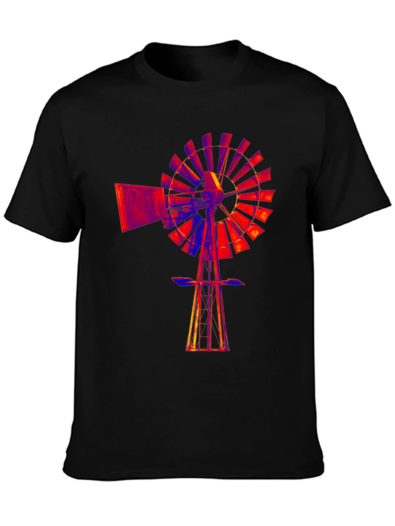 Abstract Windmill Graphic Black T-Shirt