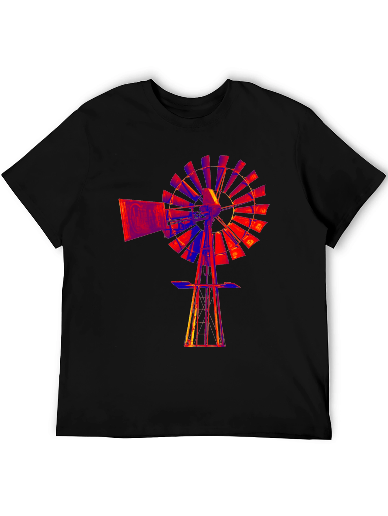Abstract Windmill Graphic Black T-Shirt