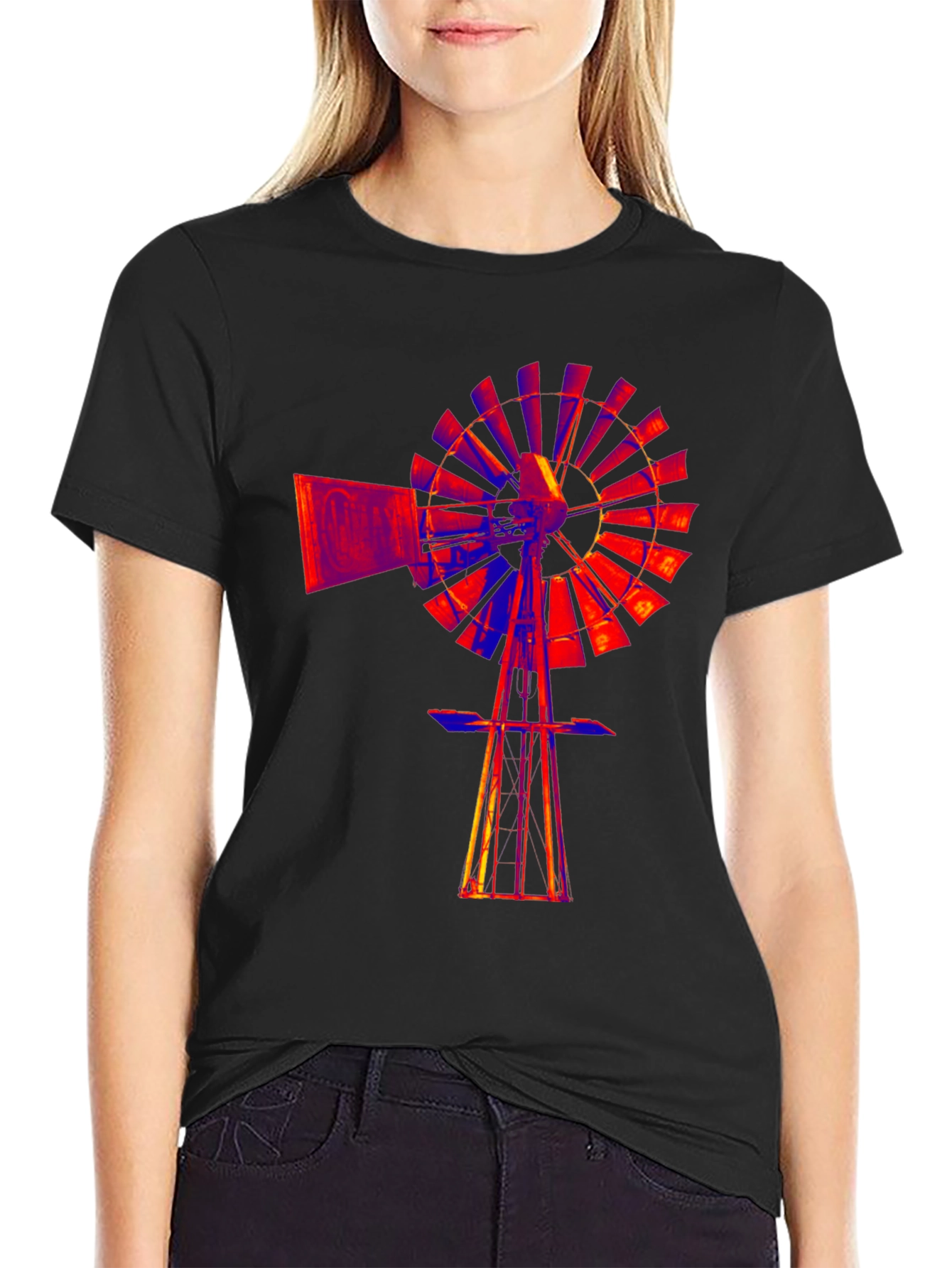 Abstract Windmill Graphic Black T-Shirt