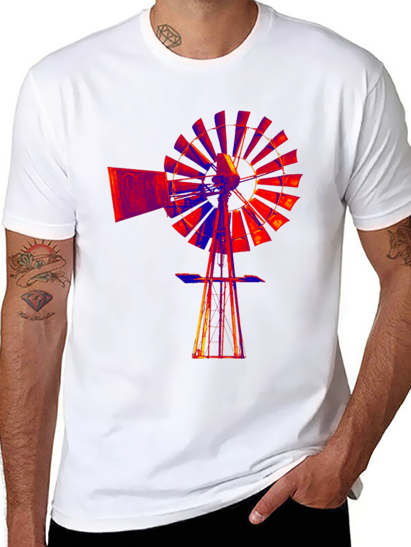 Abstract Windmill Graphic Black T-Shirt