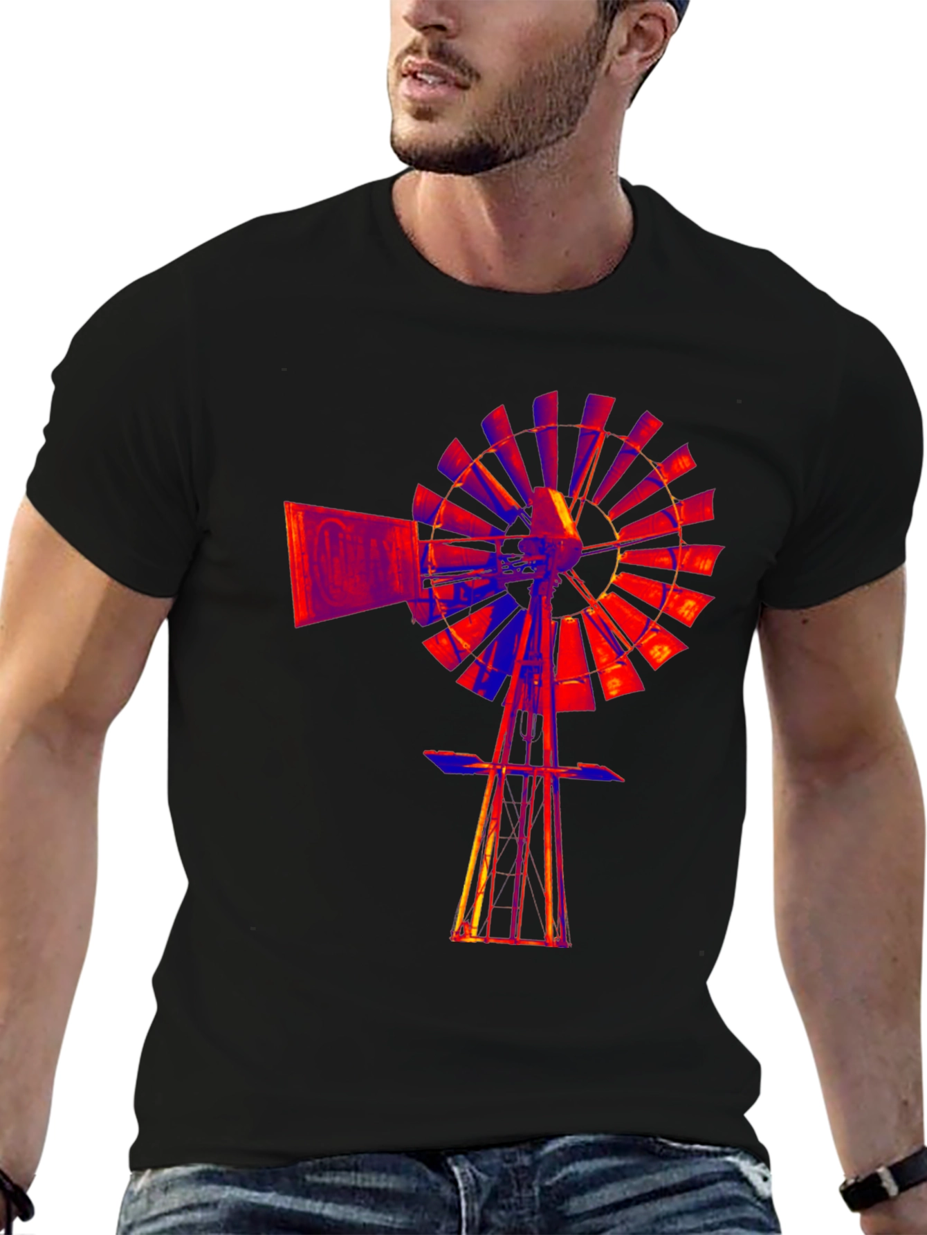 Abstract Windmill Graphic Black T-Shirt