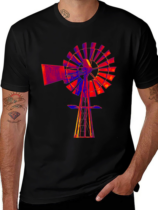 Abstract Windmill Graphic Black T-Shirt