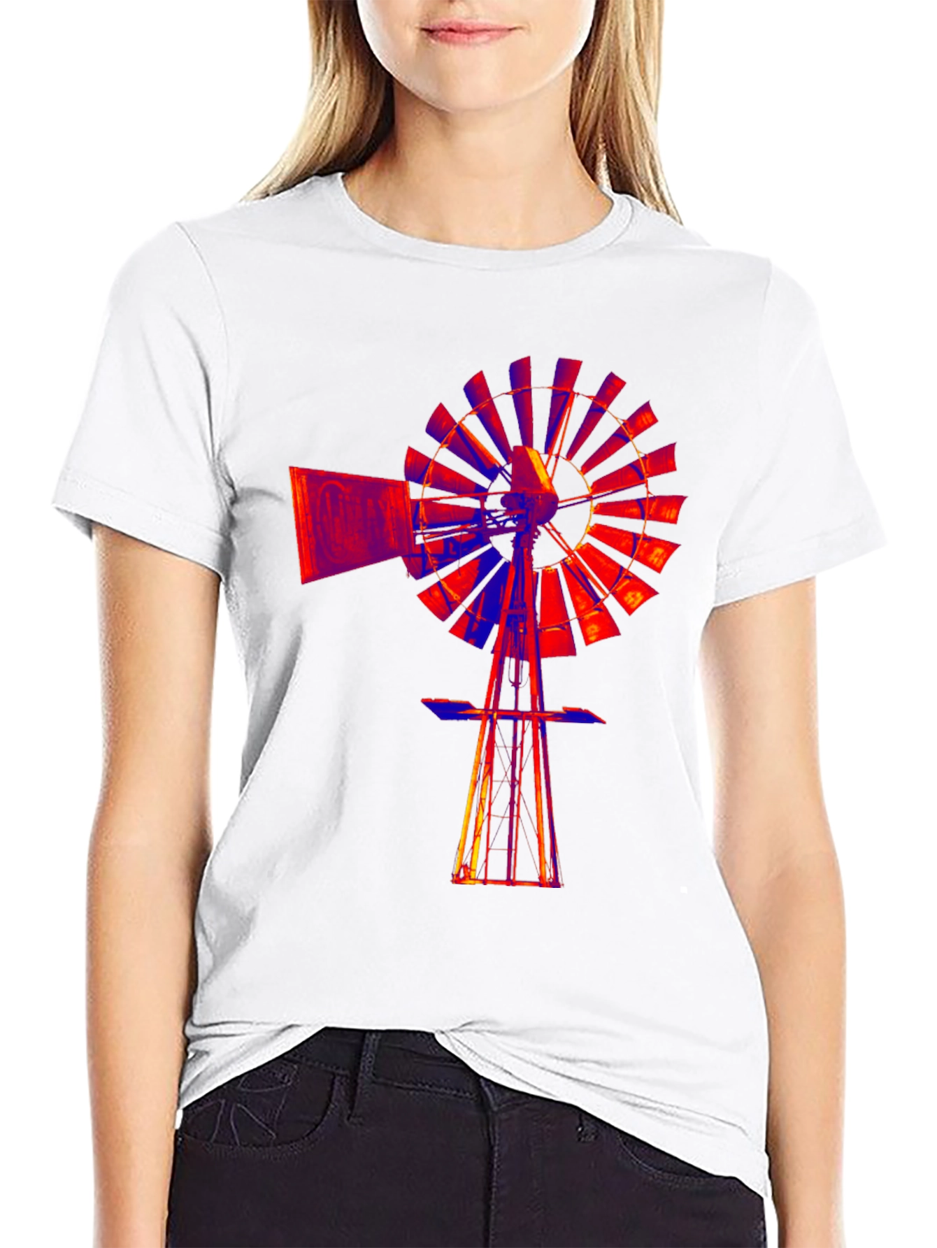 Abstract Windmill Graphic Black T-Shirt
