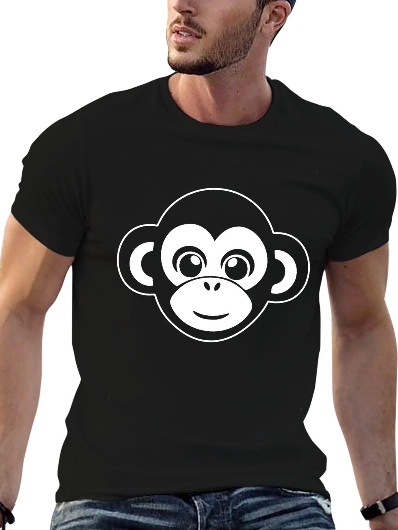 Fun Monkey Face Graphic Tee - Black