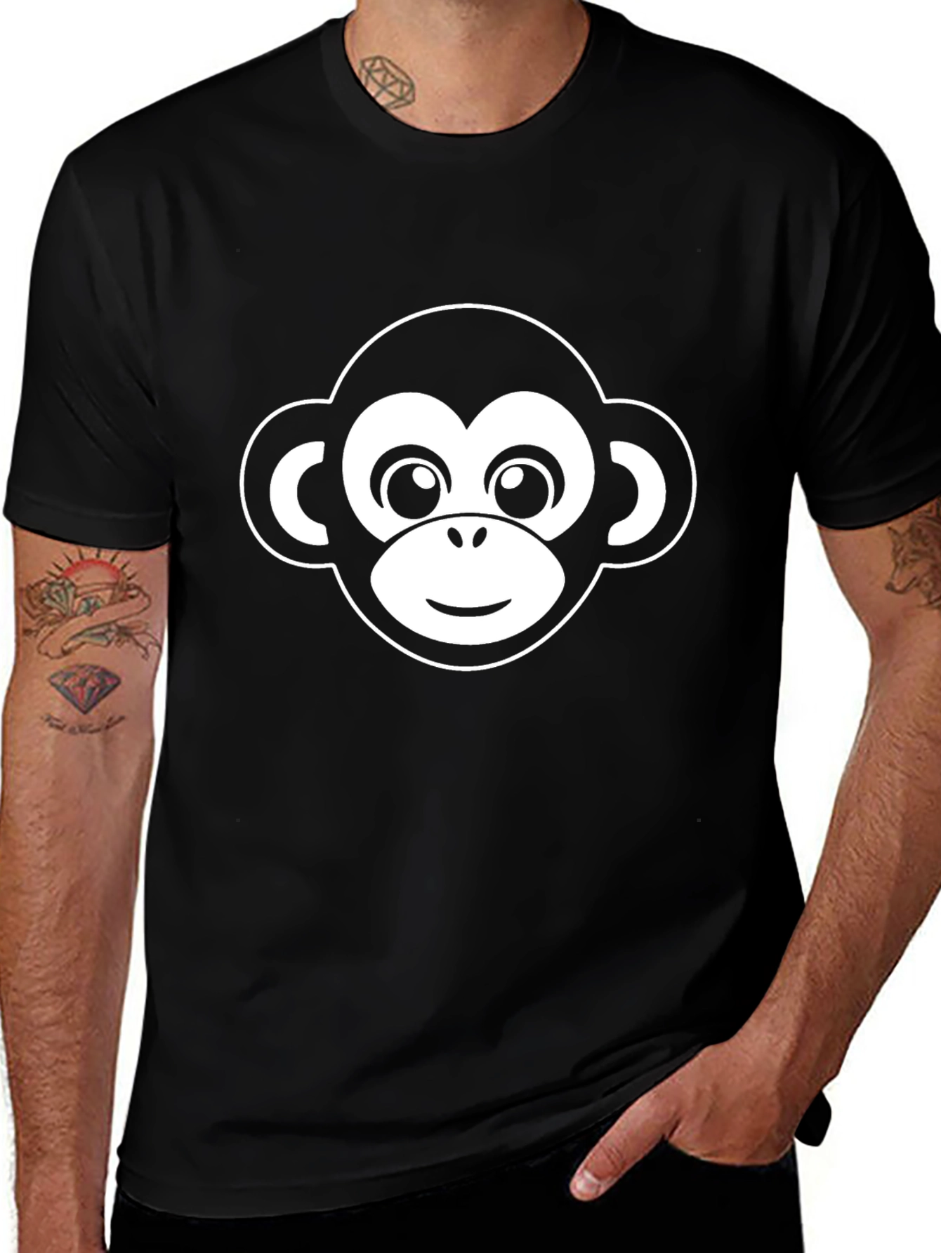 Fun Monkey Face Graphic Tee - Black