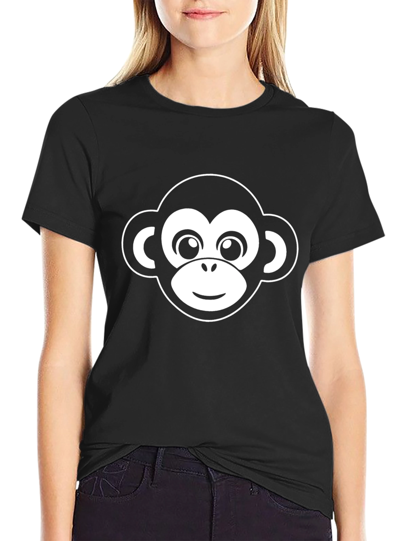 Fun Monkey Face Graphic Tee - Black