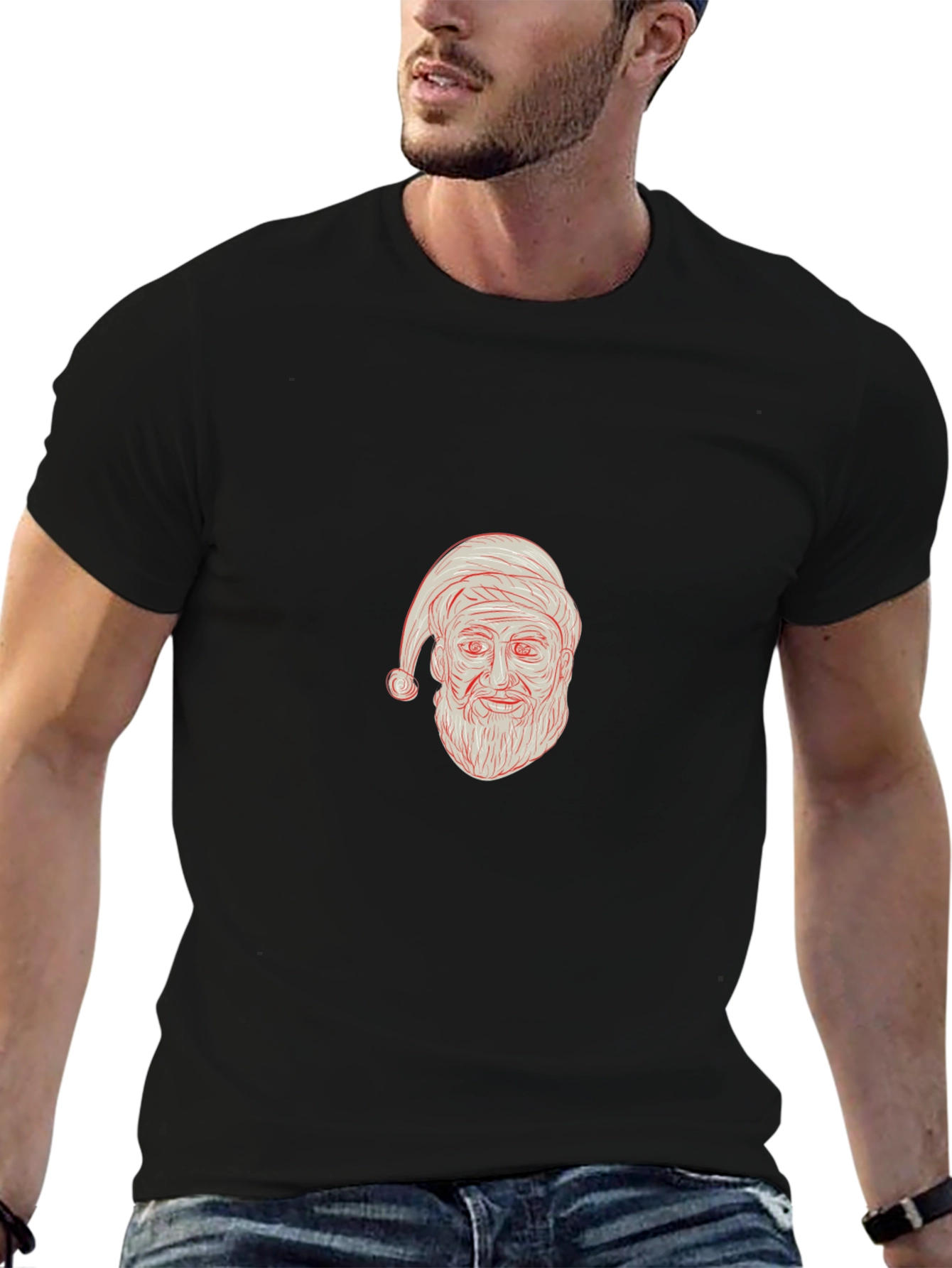 Santa Claus Graphic Print Black T-Shirt