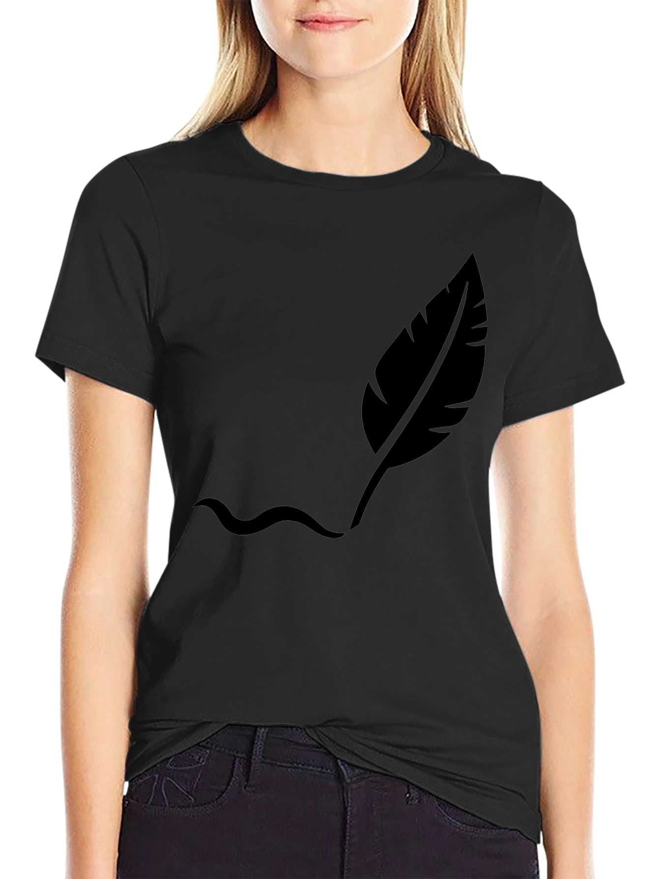 Mens Black T-Shirt with Feather Design
