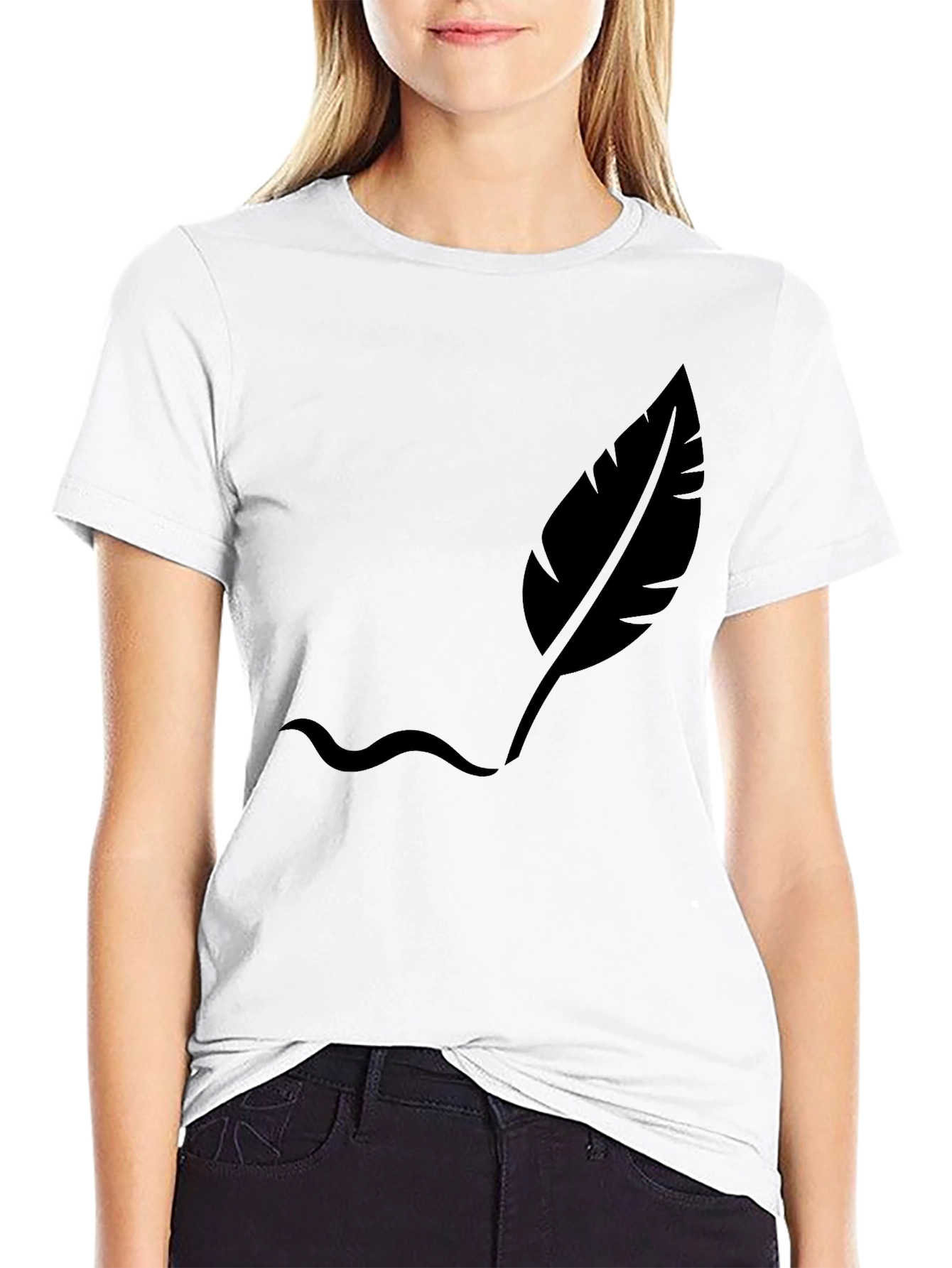 Mens Black T-Shirt with Feather Design