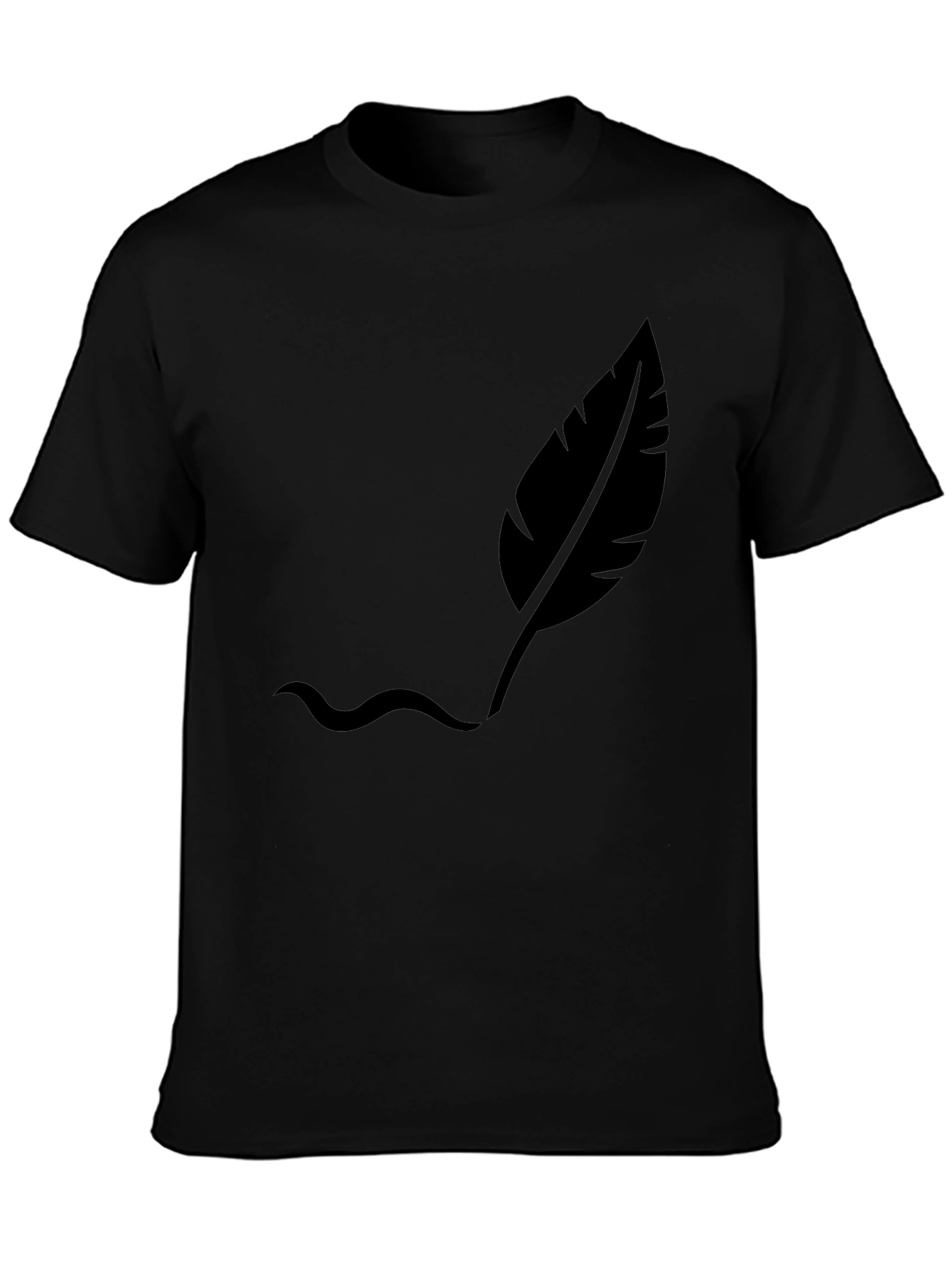 Mens Black T-Shirt with Feather Design