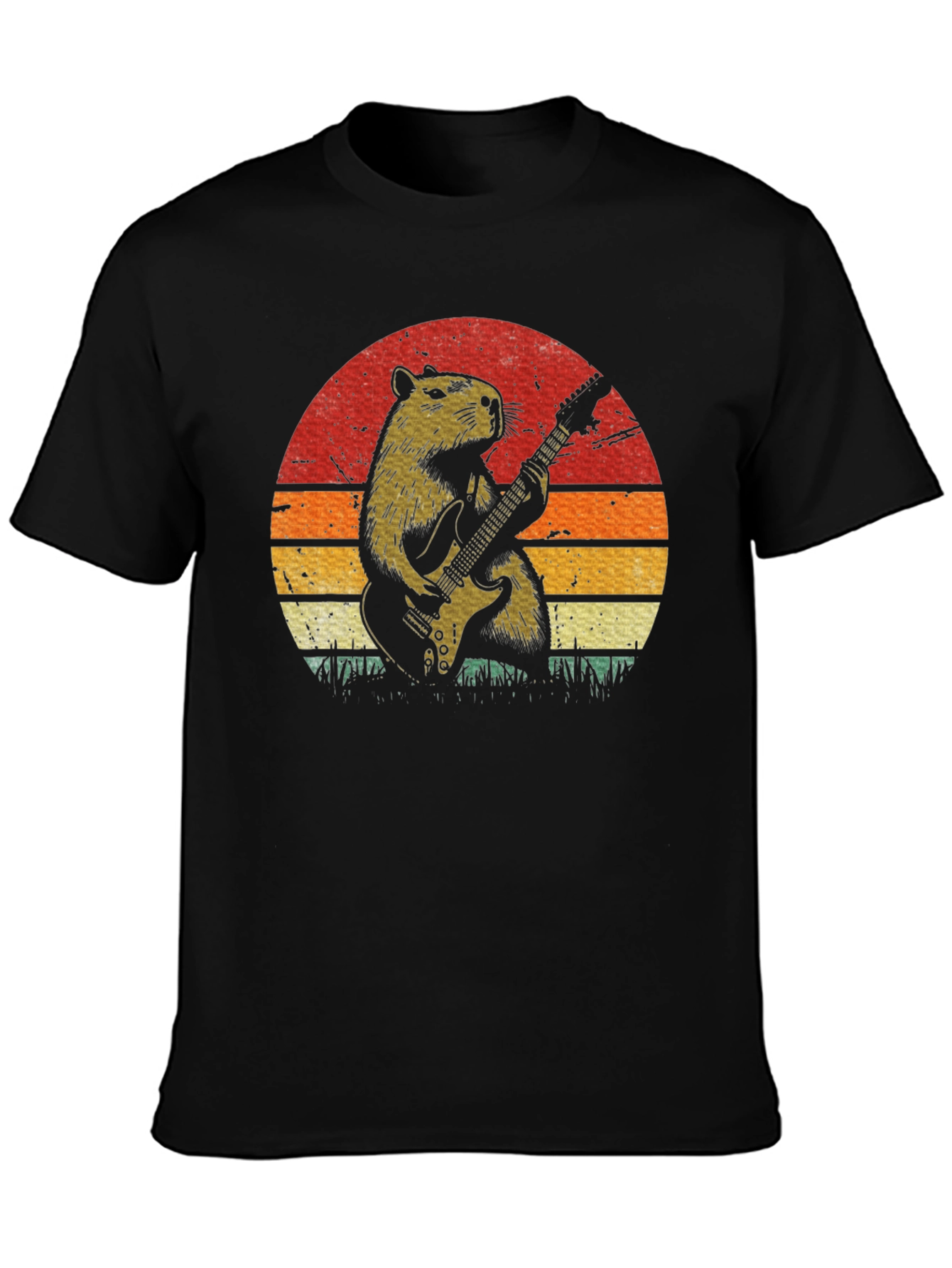 Capybara Guitarist T-Shirt - Retro Style