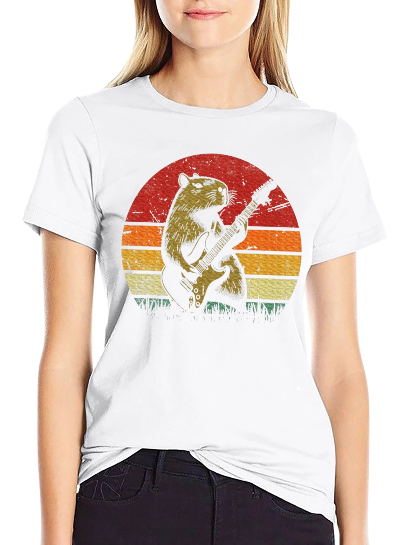 Capybara Guitarist T-Shirt - Retro Style