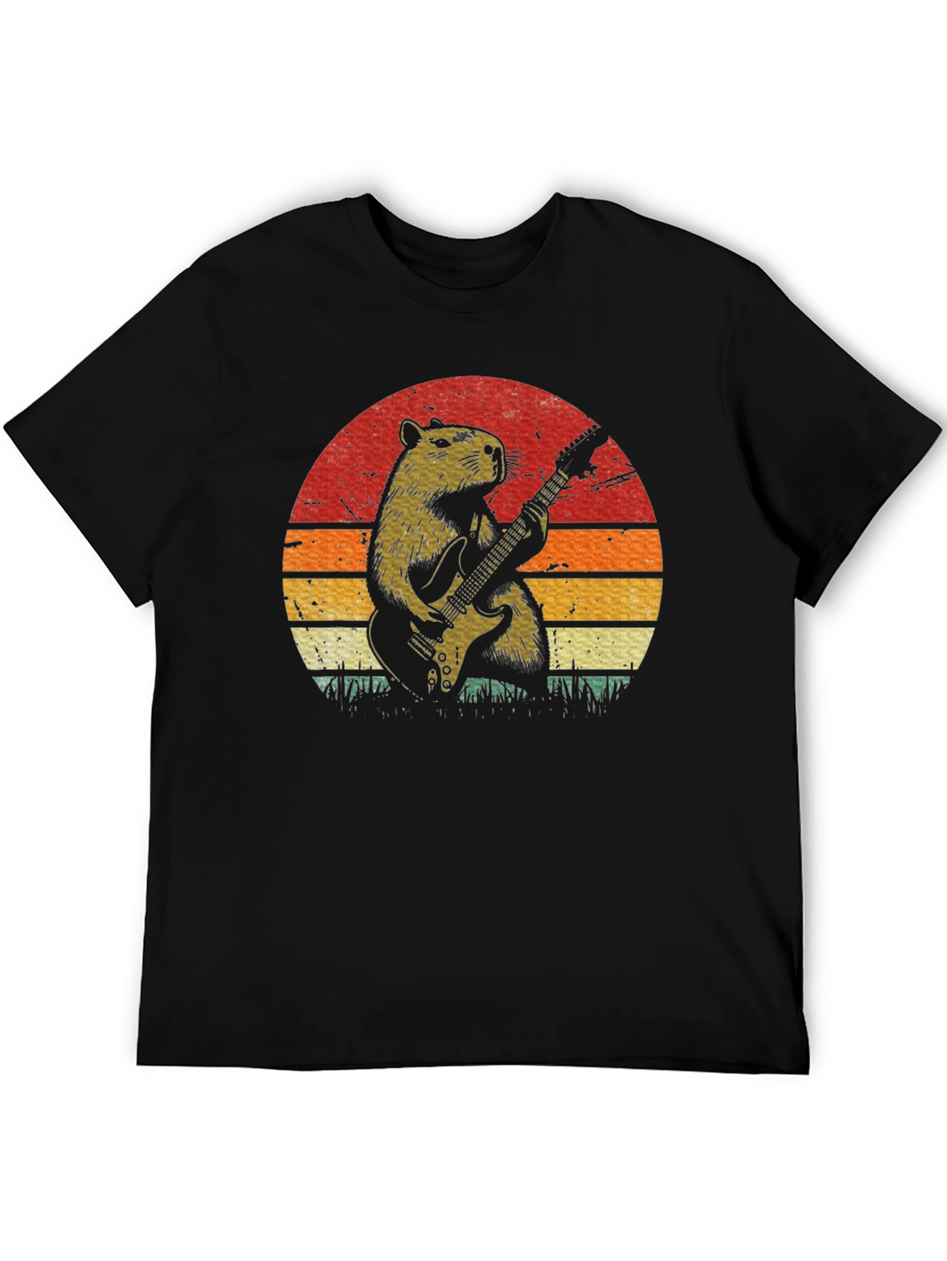 Capybara Guitarist T-Shirt - Retro Style