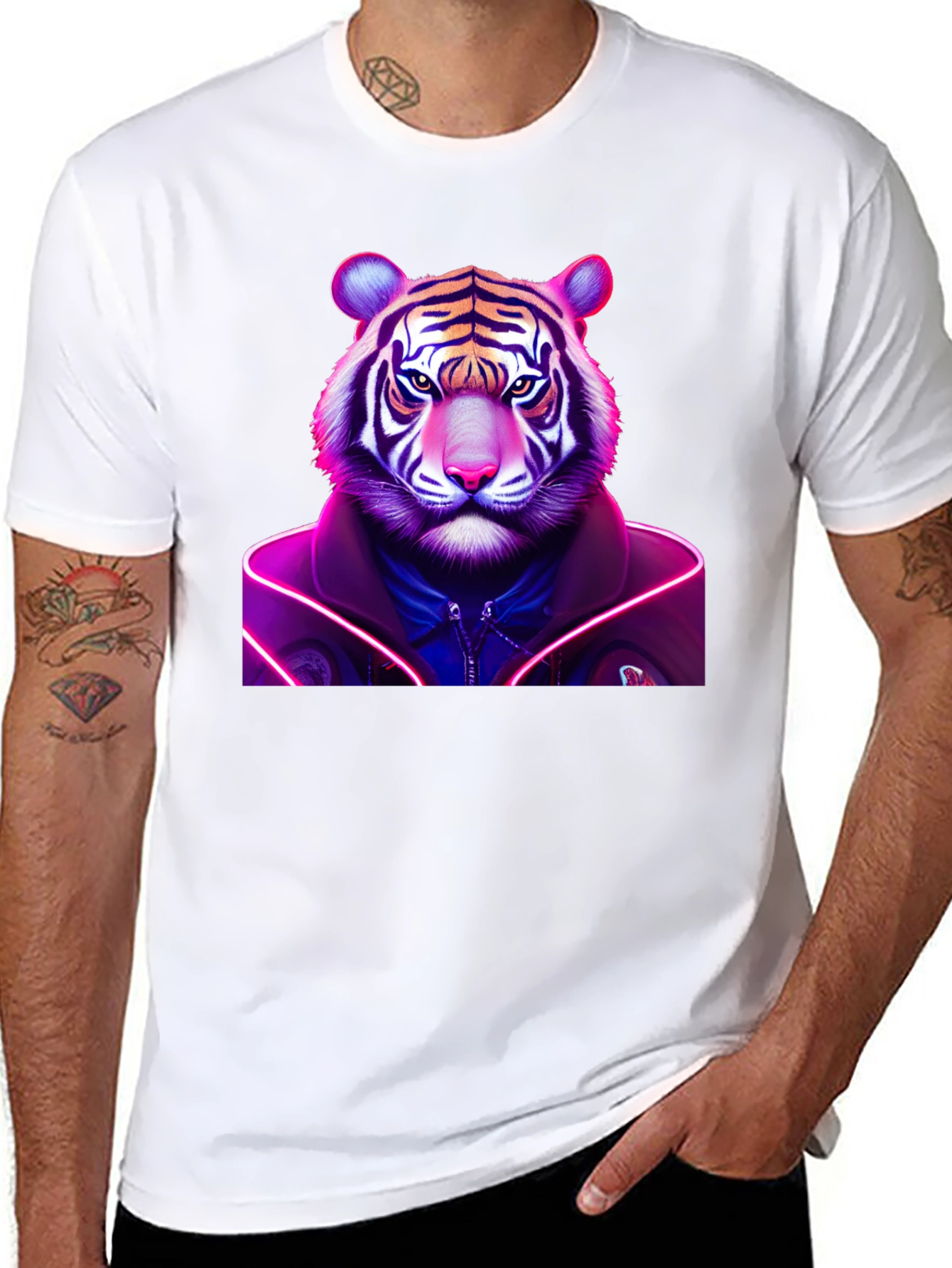 Neon Tiger Graphic Tee - Black Cotton Comfort
