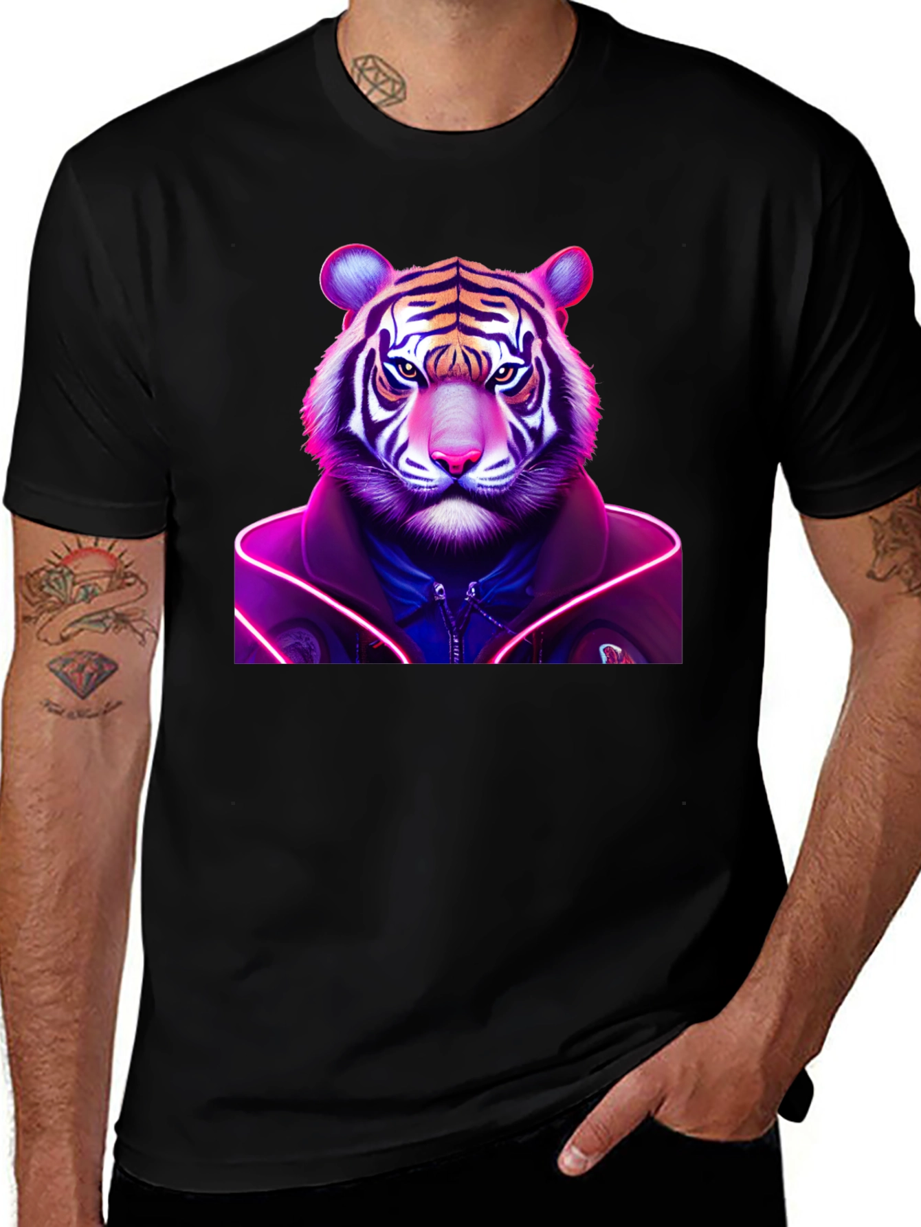 Neon Tiger Graphic Tee - Black Cotton Comfort