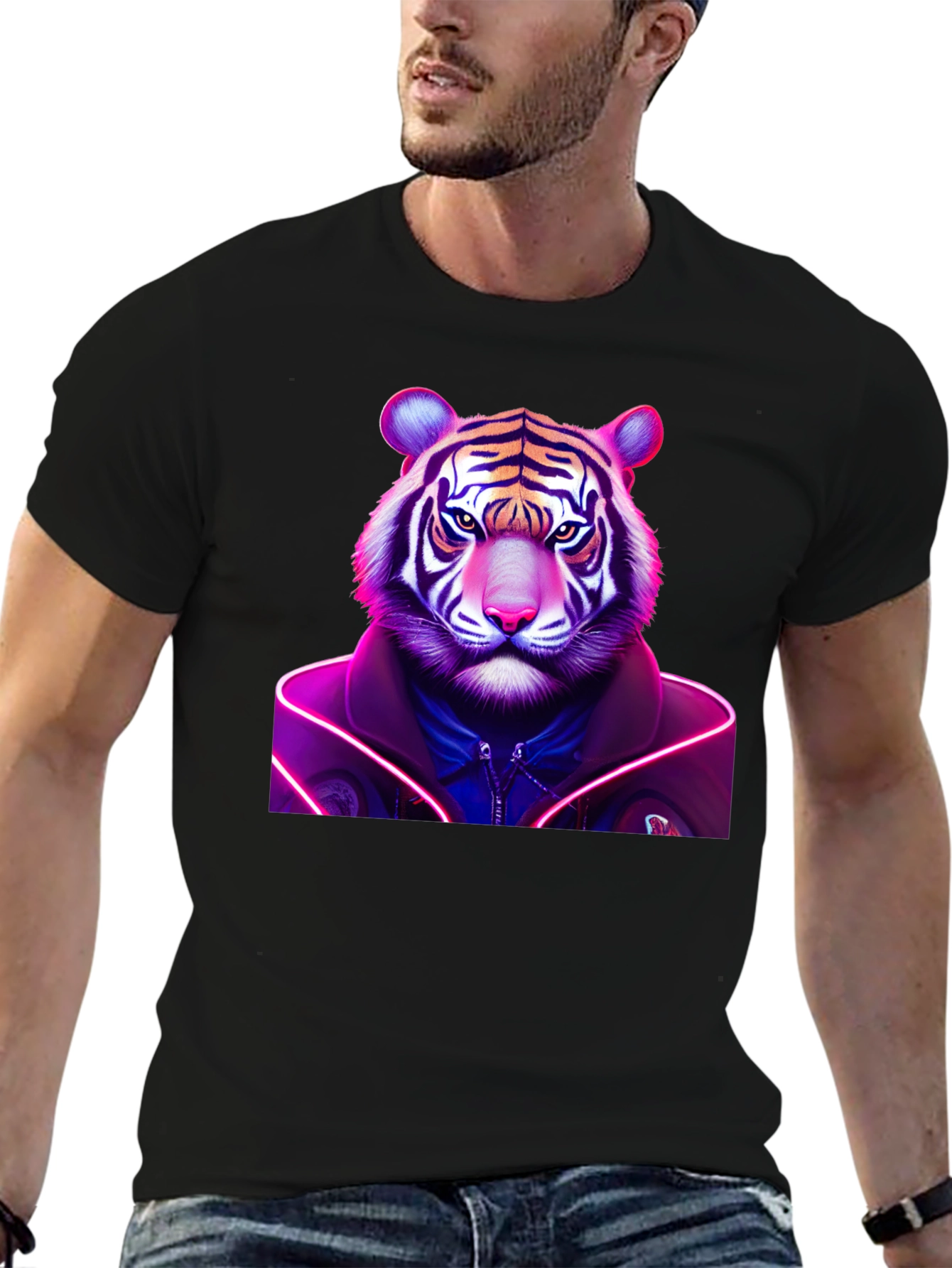 Neon Tiger Graphic Tee - Black Cotton Comfort