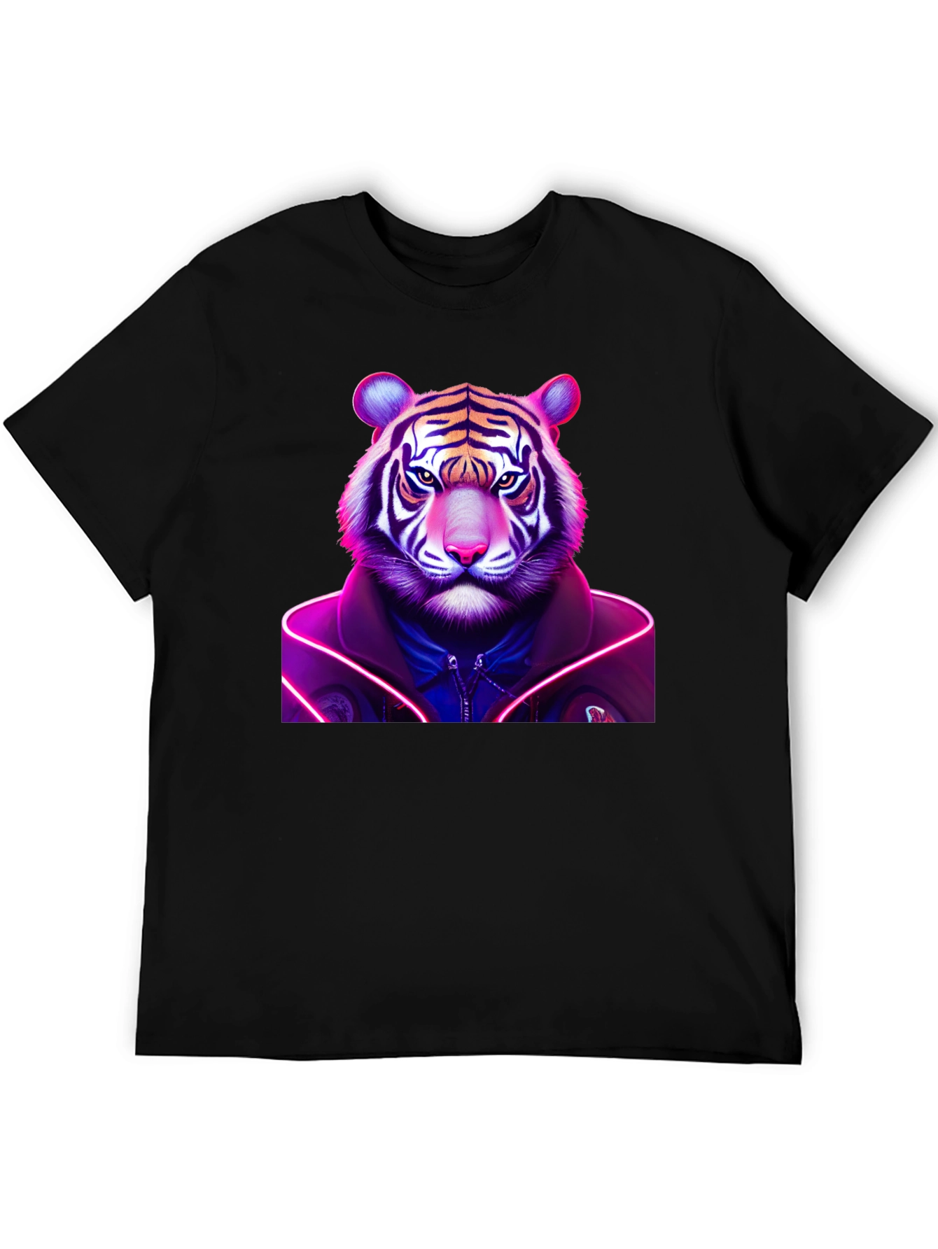 Neon Tiger Graphic Tee - Black Cotton Comfort