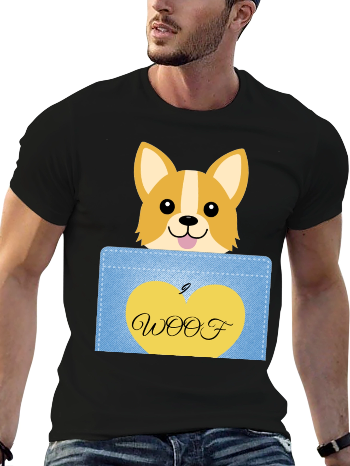 Cute Corgi Pocket T-Shirt - Woof!