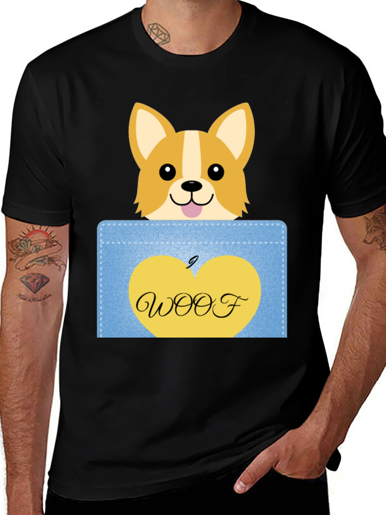 Cute Corgi Pocket T-Shirt - Woof!