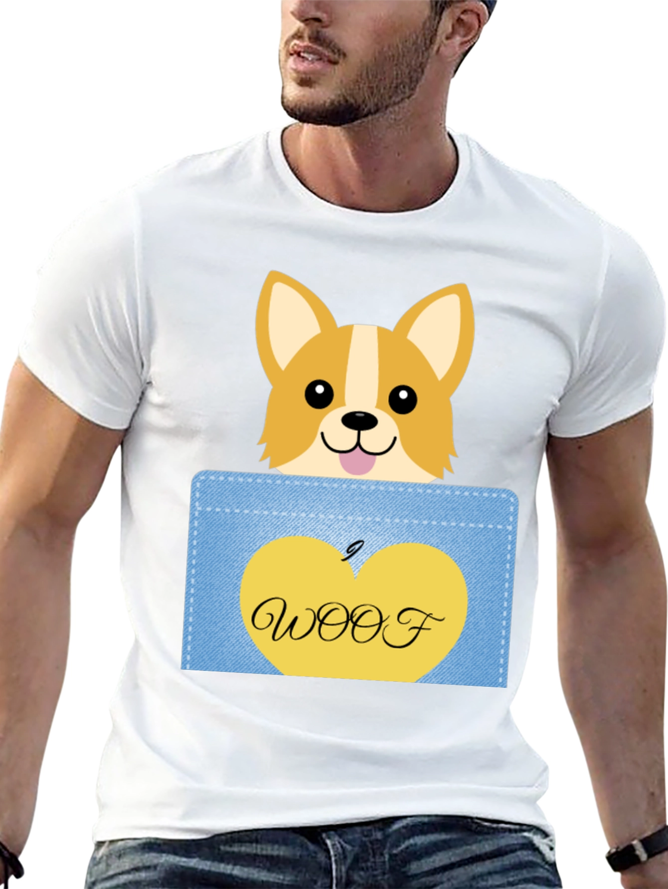 Cute Corgi Pocket T-Shirt - Woof!