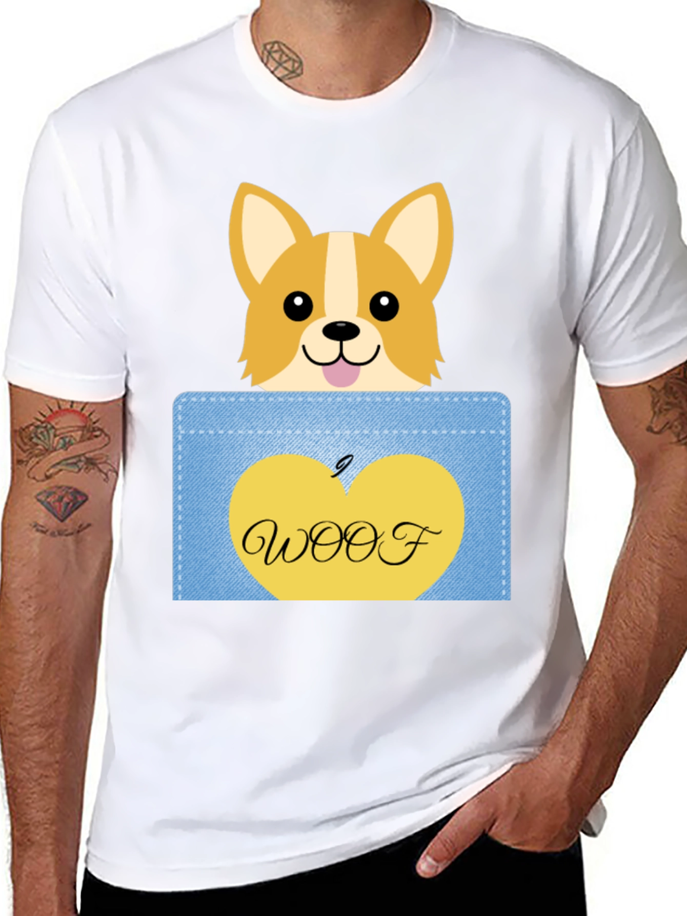 Cute Corgi Pocket T-Shirt - Woof!