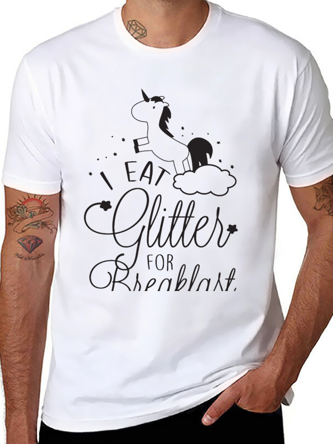 Unicorn Glitter Breakfast Black T-Shirt
