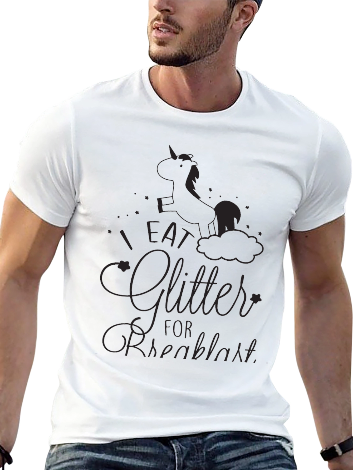 Unicorn Glitter Breakfast Black T-Shirt