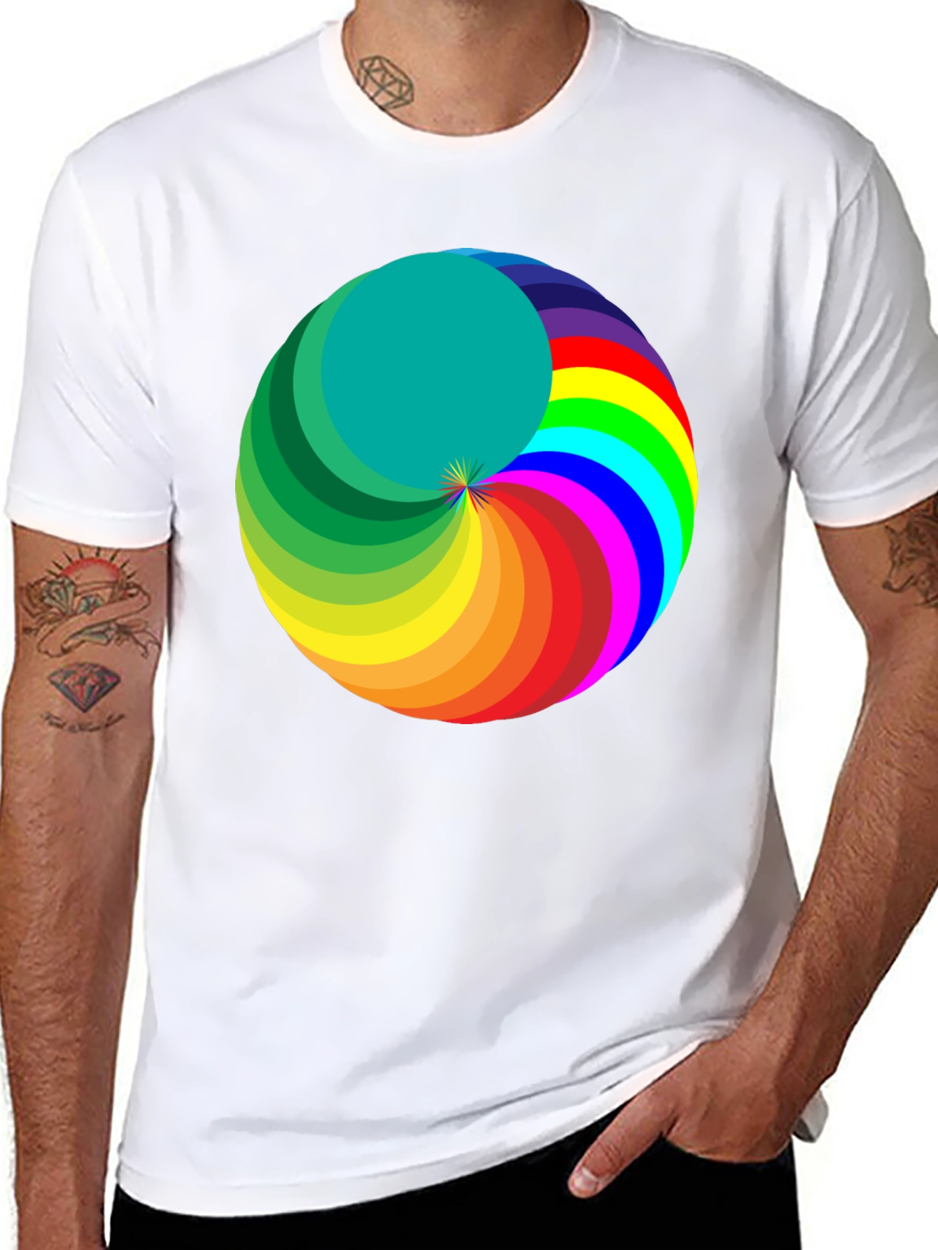 Rainbow Swirl Graphic Tee - Modern Mens Black T-Shirt